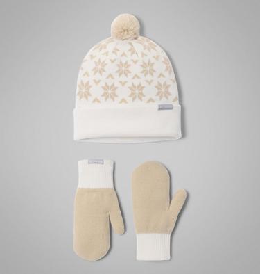 Women's Snowflake Beanie and Mitten Set, Color: Sea Salt, Ancient Fossil, Dark Stone, image 4