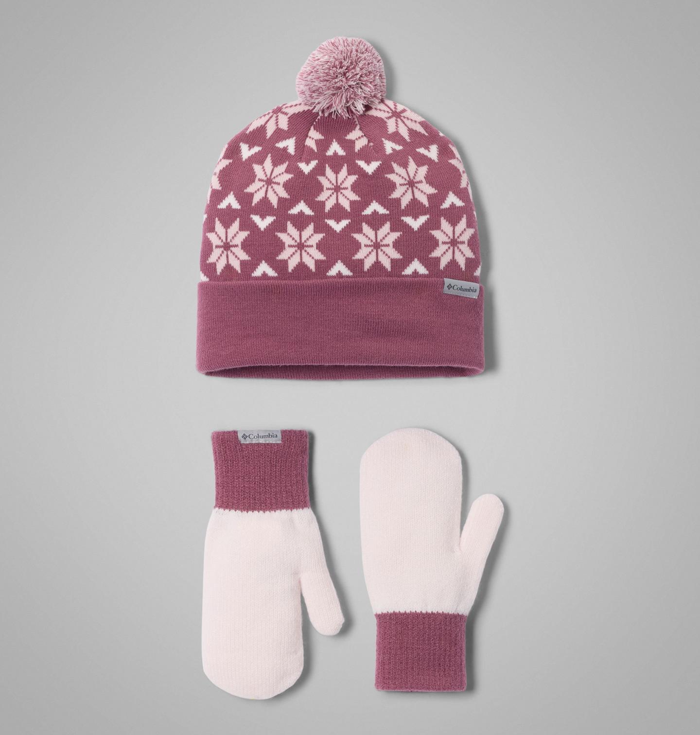 Женские аксессуары Columbia Snowflake Beanie and Mitten Set, цвет: Лиловый / Розовый — фото 1