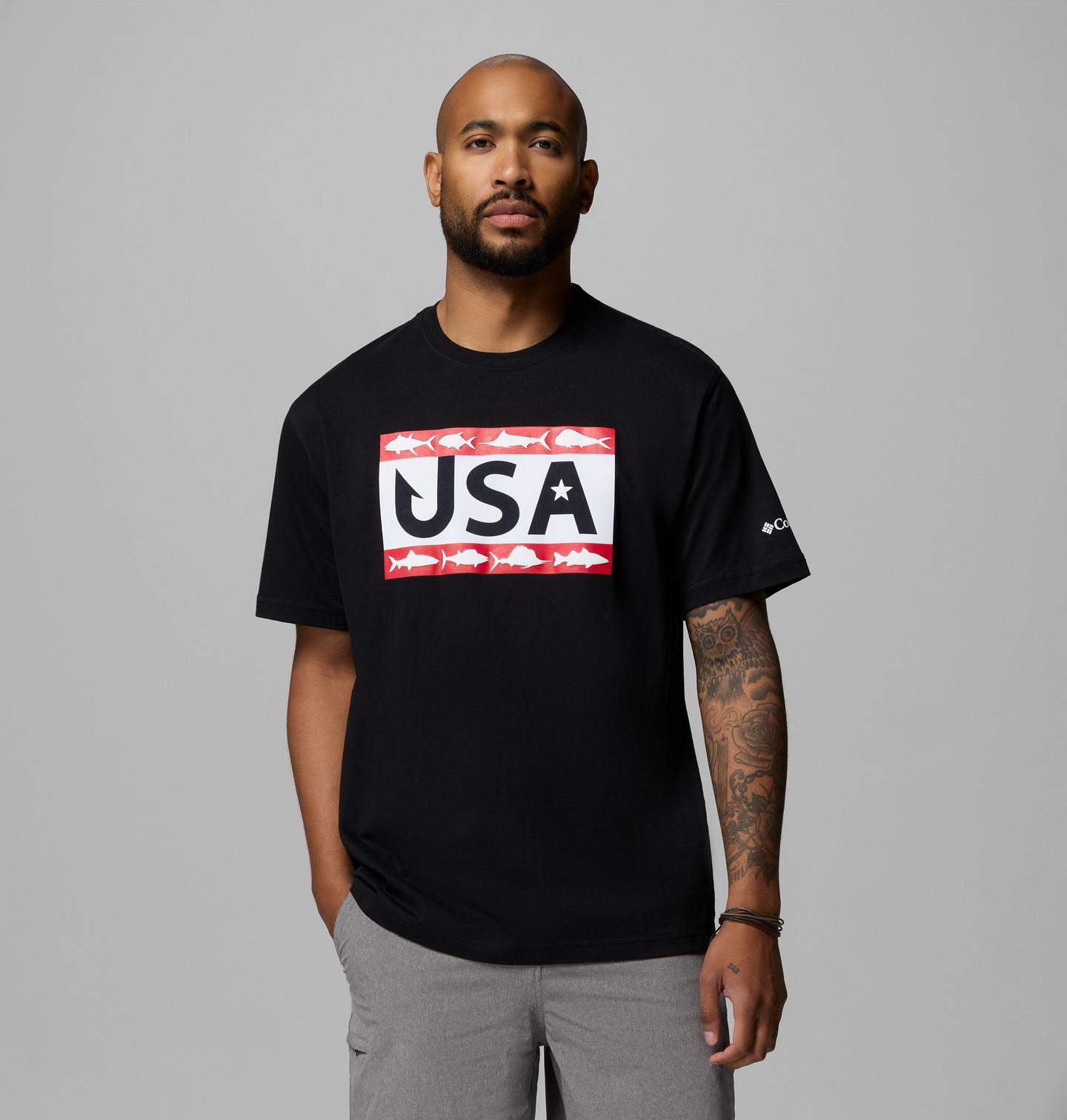 Мужская футболка Columbia PFG Silver Bank Americana Hook Flag, цвет: Чёрный — фото 1