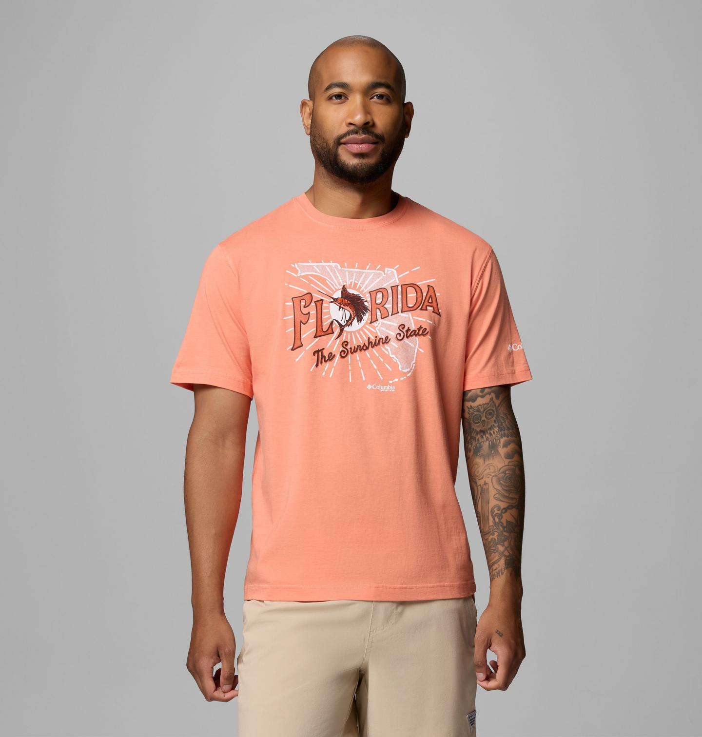 Мужская футболка Columbia Marlin Florida PFG Graphic, цвет: Яркий персиковый — фото 1