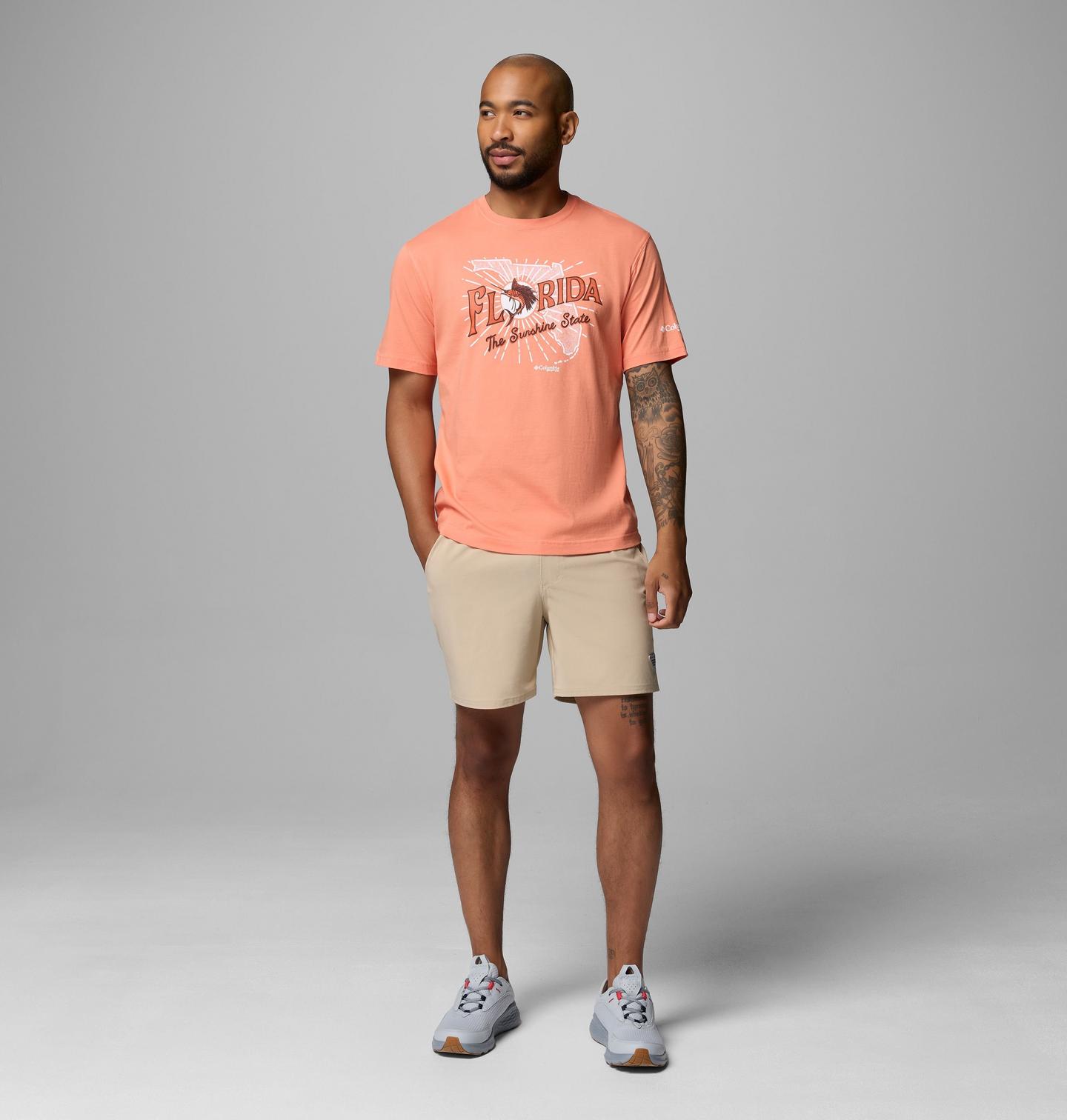 Мужская футболка Columbia Marlin Florida PFG Graphic, цвет: Яркий персиковый — фото 2