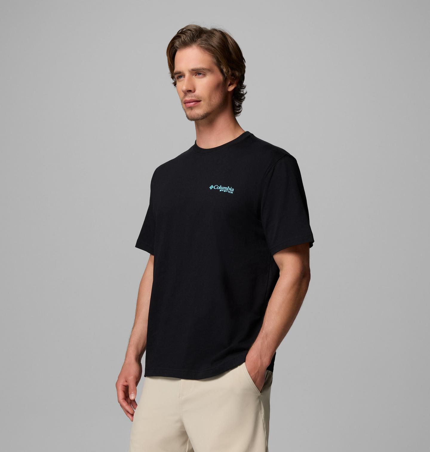 Мужская футболка Columbia Ahab Fly PFG Short Sleeve, цвет: Чёрный — фото 3