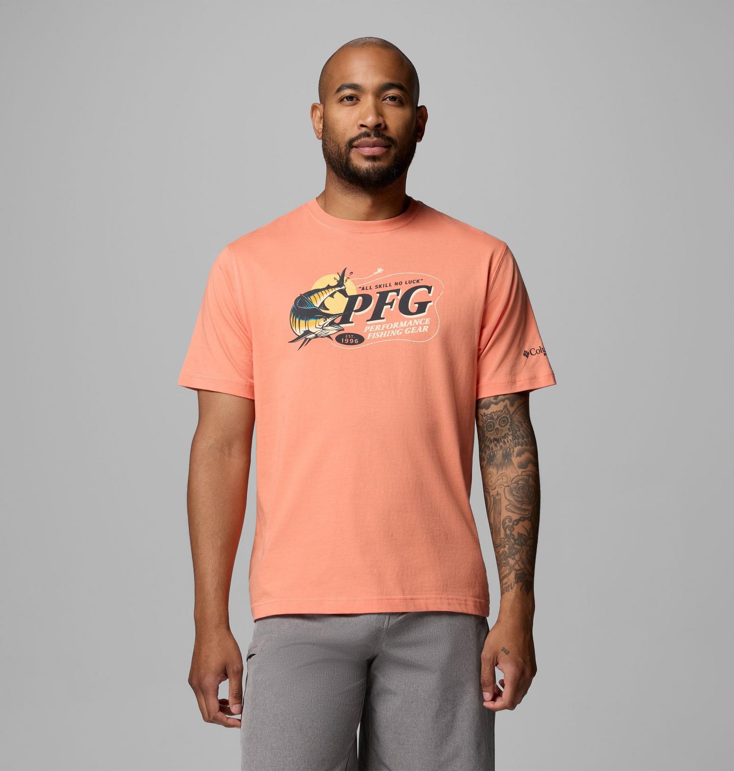 Мужская футболка Columbia Krew Marlin PFG Short Sleeve, цвет: Яркий персиковый — фото 1