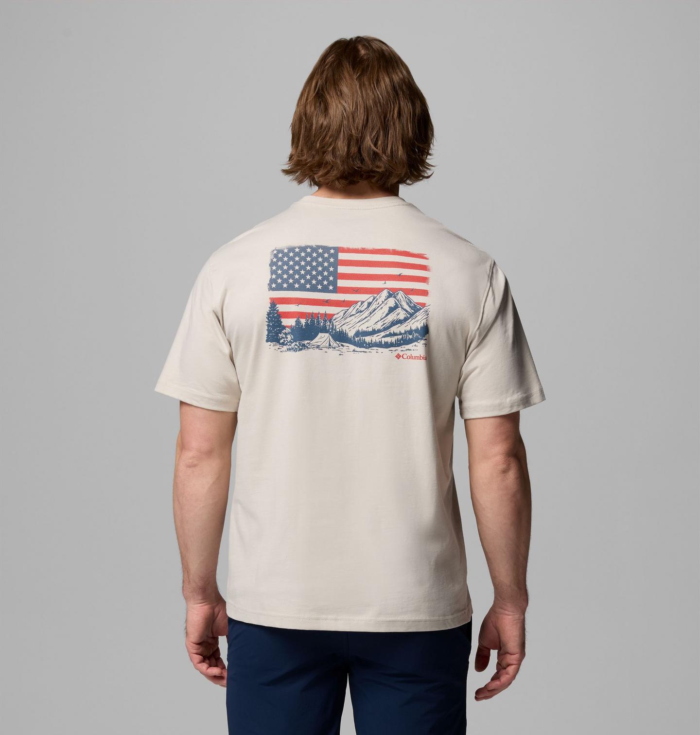 Мужская футболка Columbia Flag Camping, цвет: Серо-бежевый — фото 1