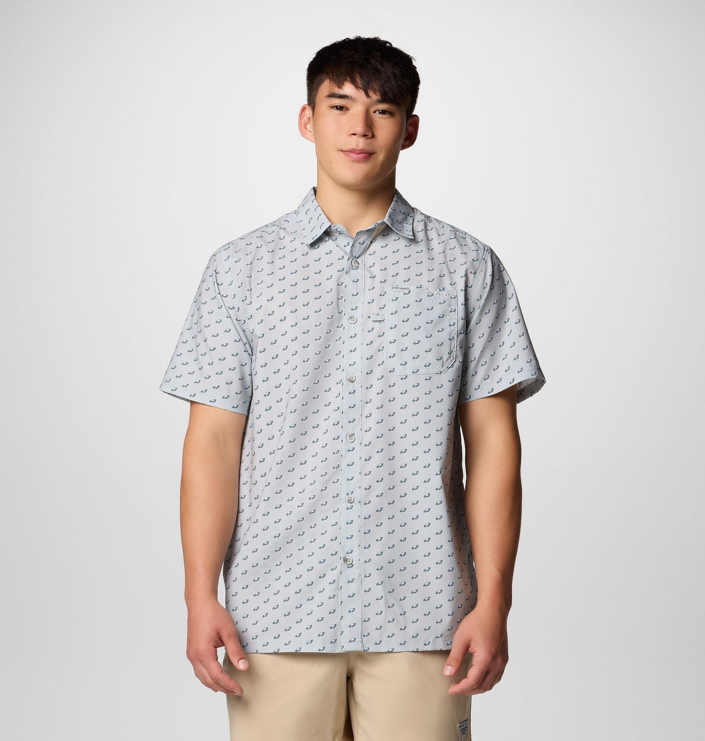 Мужская рубашка Columbia PFG Super Slack Tide Short Sleeve Shirt - Philadelphia Eagles, цвет: Холодный серый — фото 1