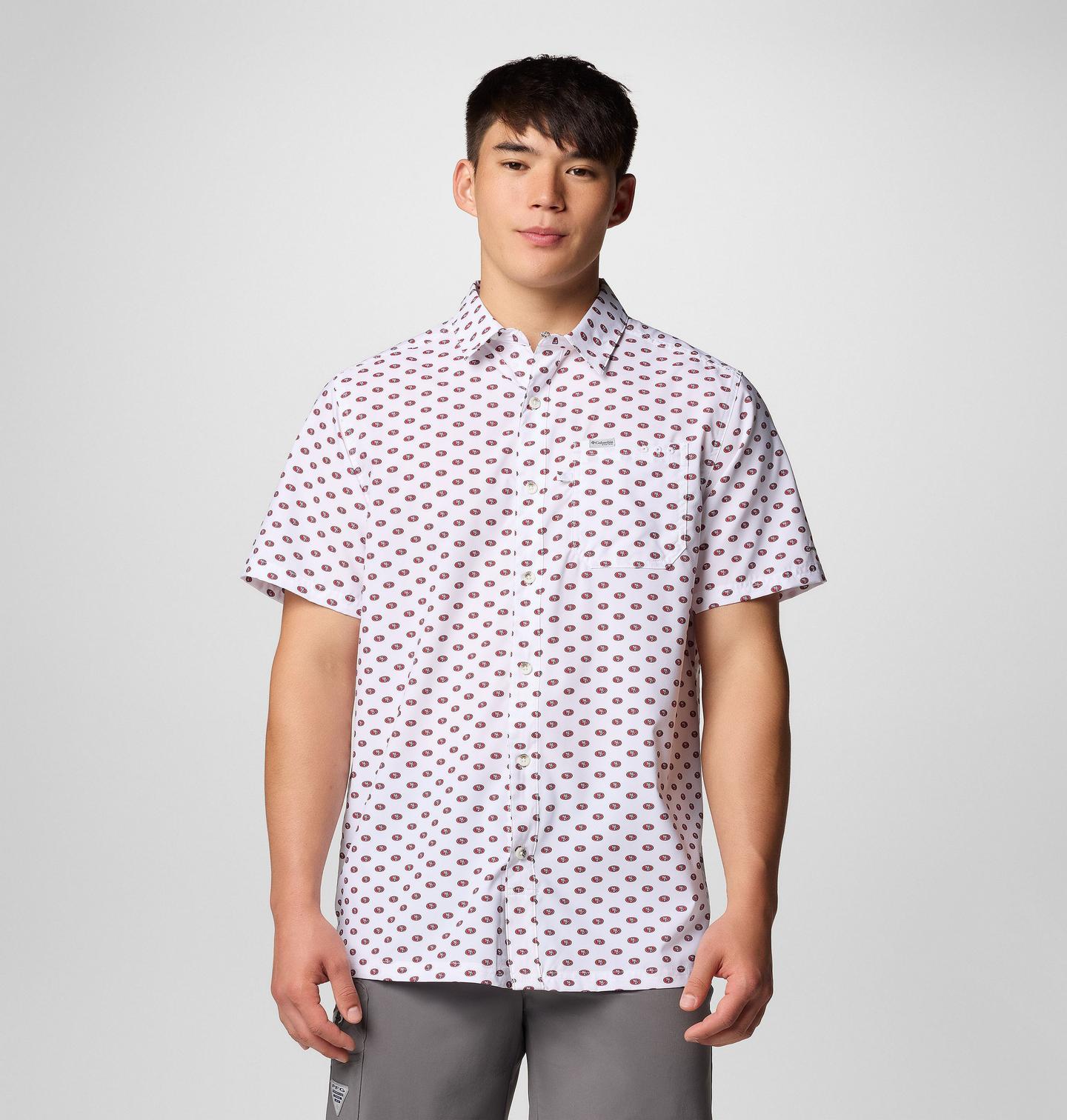 Мужская рубашка Columbia PFG Super Slack Tide Short Sleeve Shirt - San Francisco 49ers, цвет: Белый — фото 1