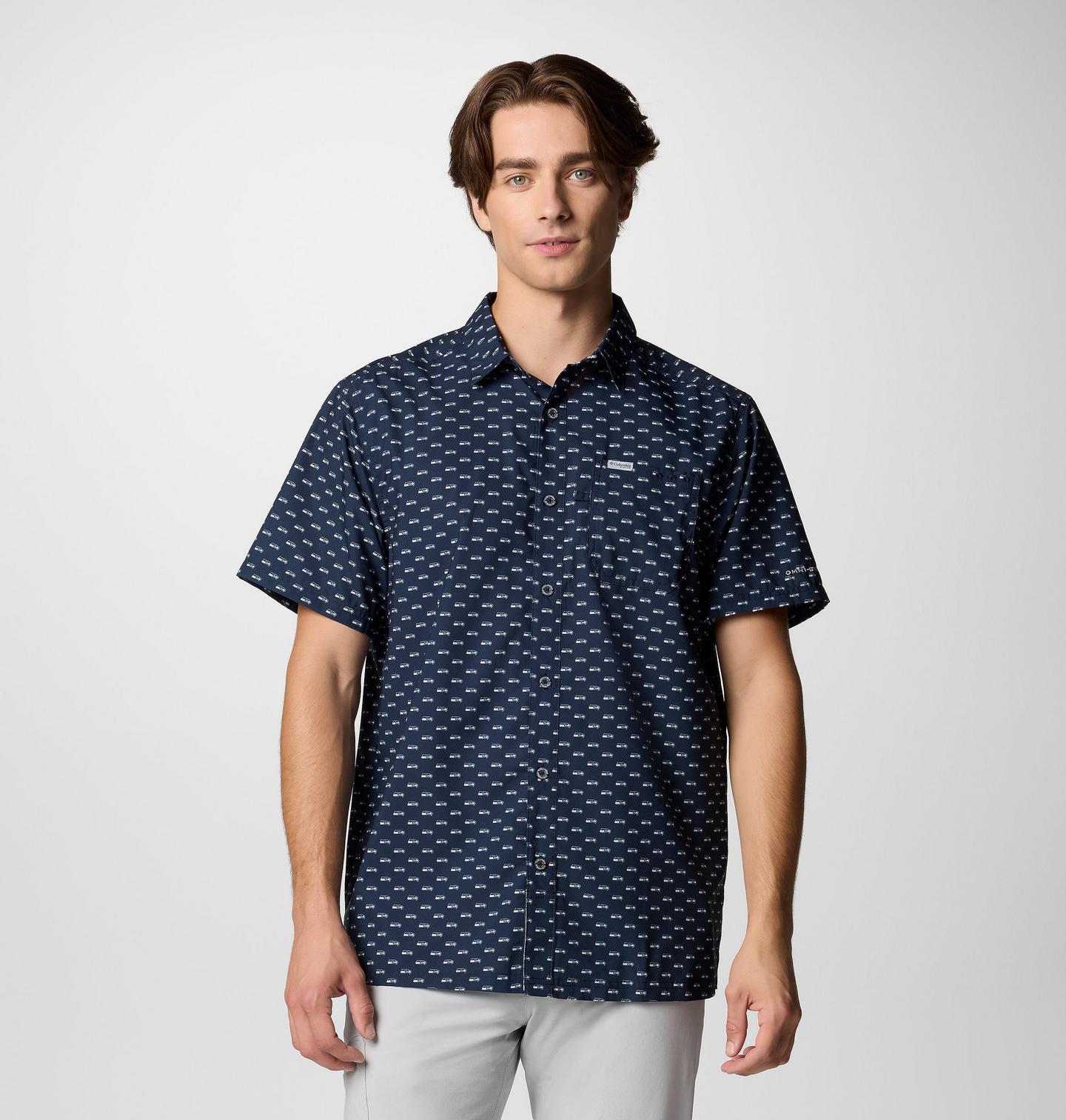 Мужская рубашка Columbia PFG Super Slack Tide Short Sleeve Shirt - Seattle Seahawks, цвет: Тёмно-синий — фото 1