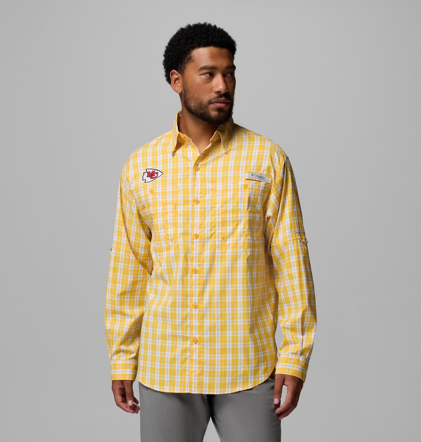 Мужская рубашка Columbia PFG Super Tamiami Long Sleeve Shirt - New Orleans Saints, цвет: Чёрный, вариант 1 — фото 1