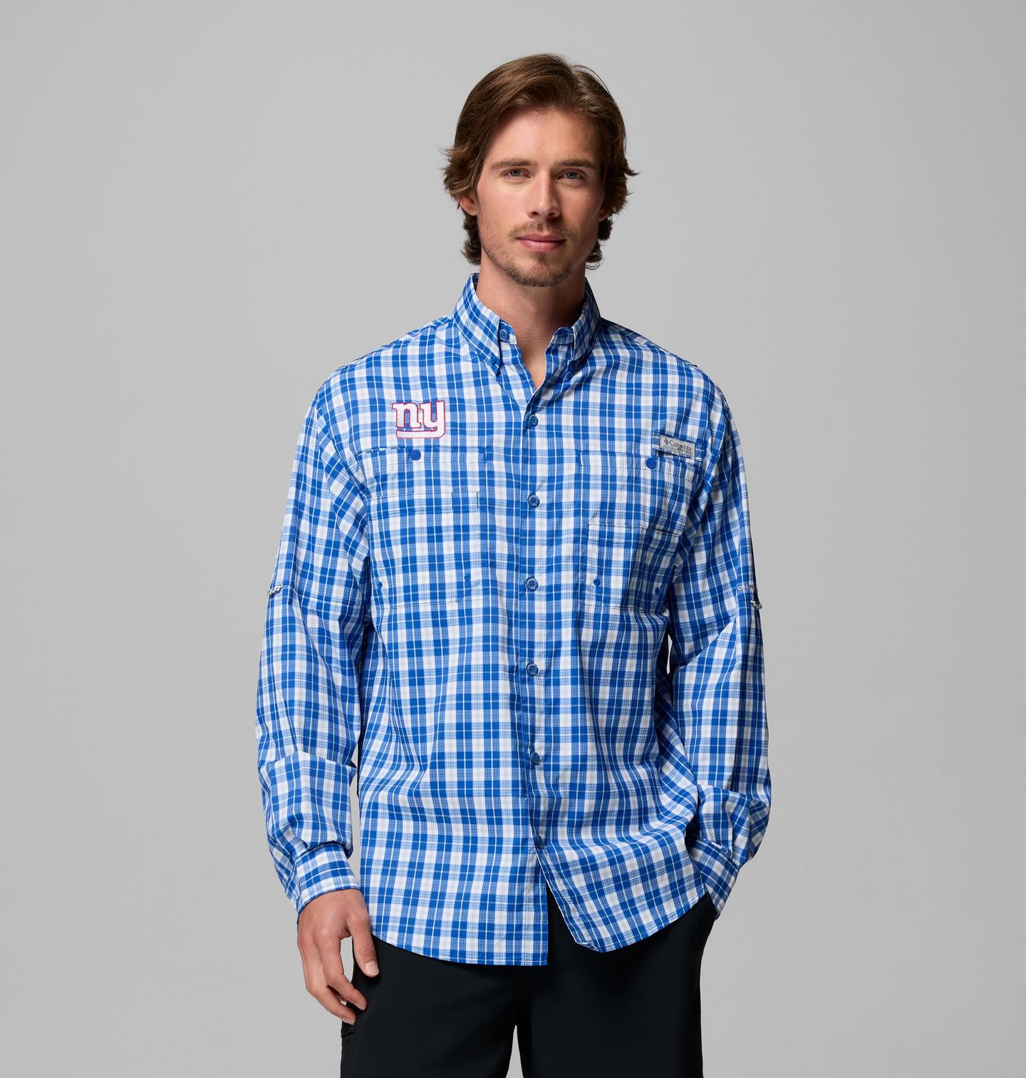 Мужская рубашка Columbia PFG Super Tamiami Long Sleeve Shirt - New York Giants, цвет: Fng - Azul — фото 1