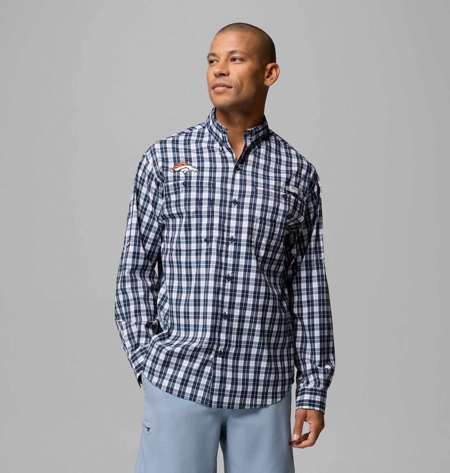 Мужская рубашка Columbia PFG Super Tamiami Long Sleeve Shirt - Denver Broncos, цвет: Тёмно-синий — фото 1