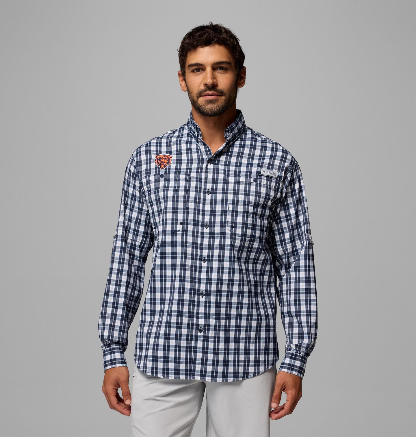 Мужская рубашка Columbia PFG Super Tamiami Long Sleeve Shirt - Chicago Bears, цвет: Тёмно-синий — фото 1