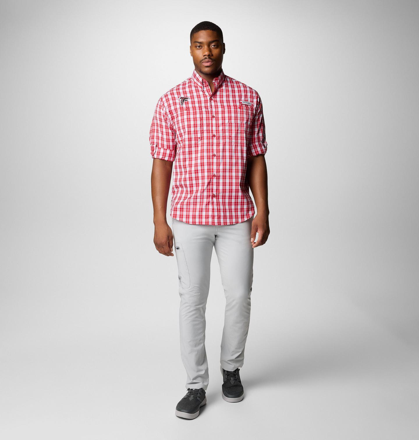 Мужская рубашка Columbia PFG Super Tamiami Long Sleeve Shirt - Atlanta Falcons, цвет: Красный — фото 2