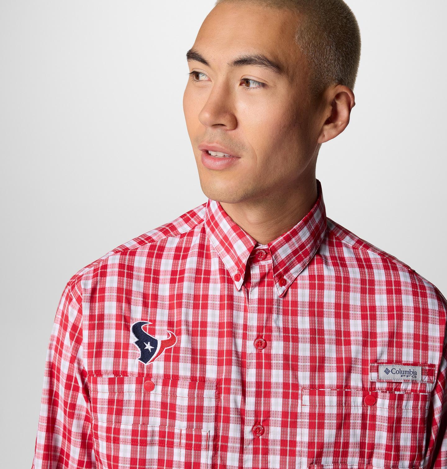 Мужская рубашка Columbia PFG Super Tamiami Long Sleeve Shirt - Houston Texans, цвет: Красный — фото 3