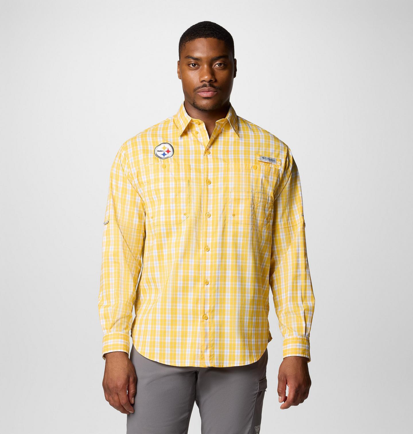 Мужская рубашка Columbia PFG Super Tamiami Long Sleeve Shirt - Pittsburgh Steelers, цвет: Fps - Stinger — фото 1
