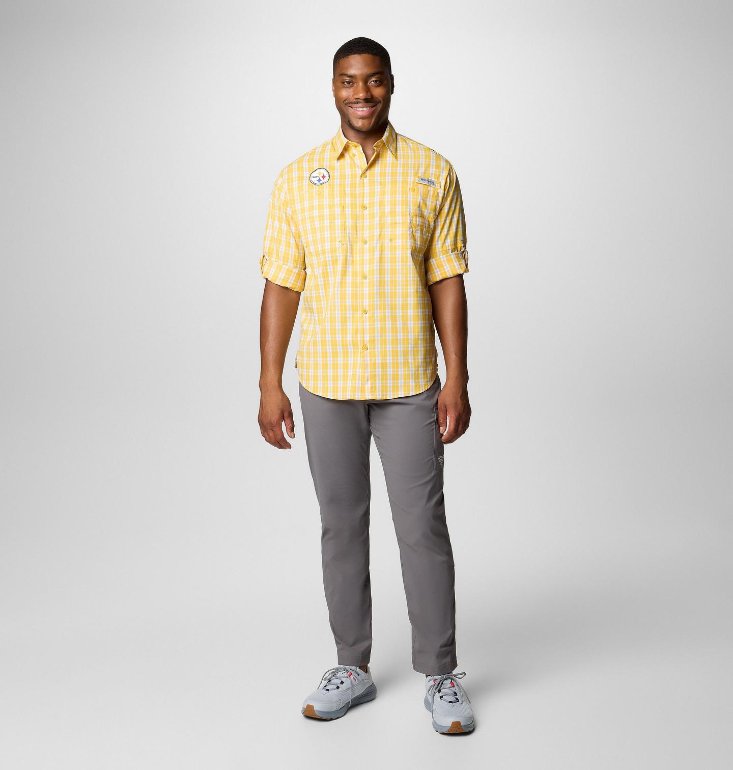 Мужская рубашка Columbia PFG Super Tamiami Long Sleeve Shirt - Pittsburgh Steelers, цвет: Fps - Stinger — фото 2