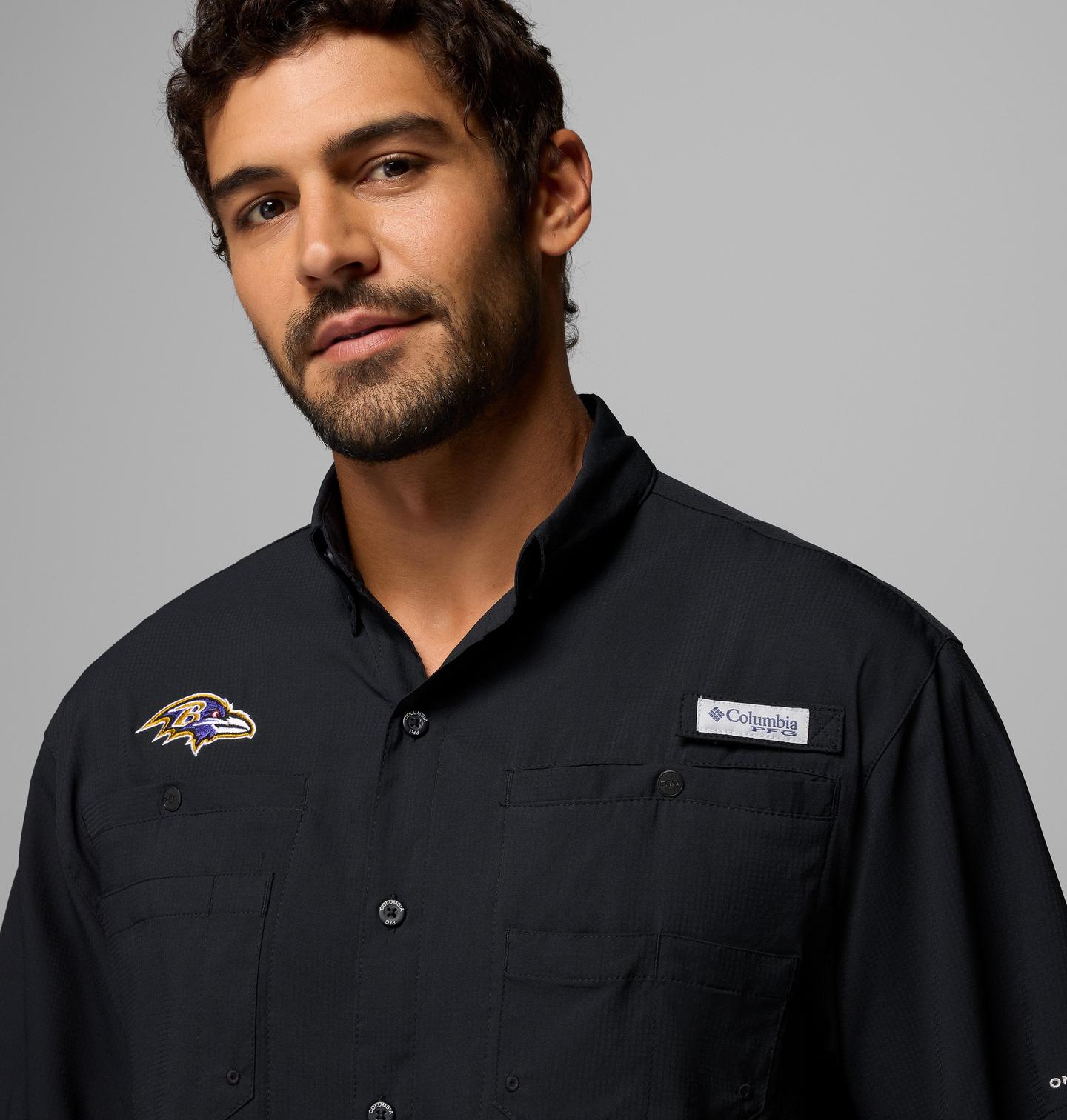 Мужская рубашка Columbia PFG Tamiami Short Sleeve Shirt - Baltimore Ravens, цвет: Чёрный — фото 3