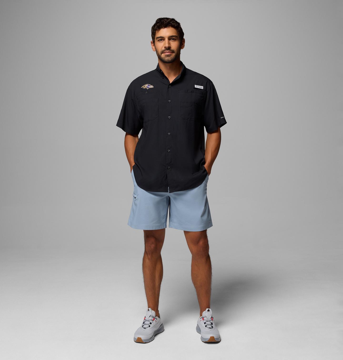 Мужская рубашка Columbia PFG Tamiami Short Sleeve Shirt - Baltimore Ravens, цвет: Чёрный — фото 2