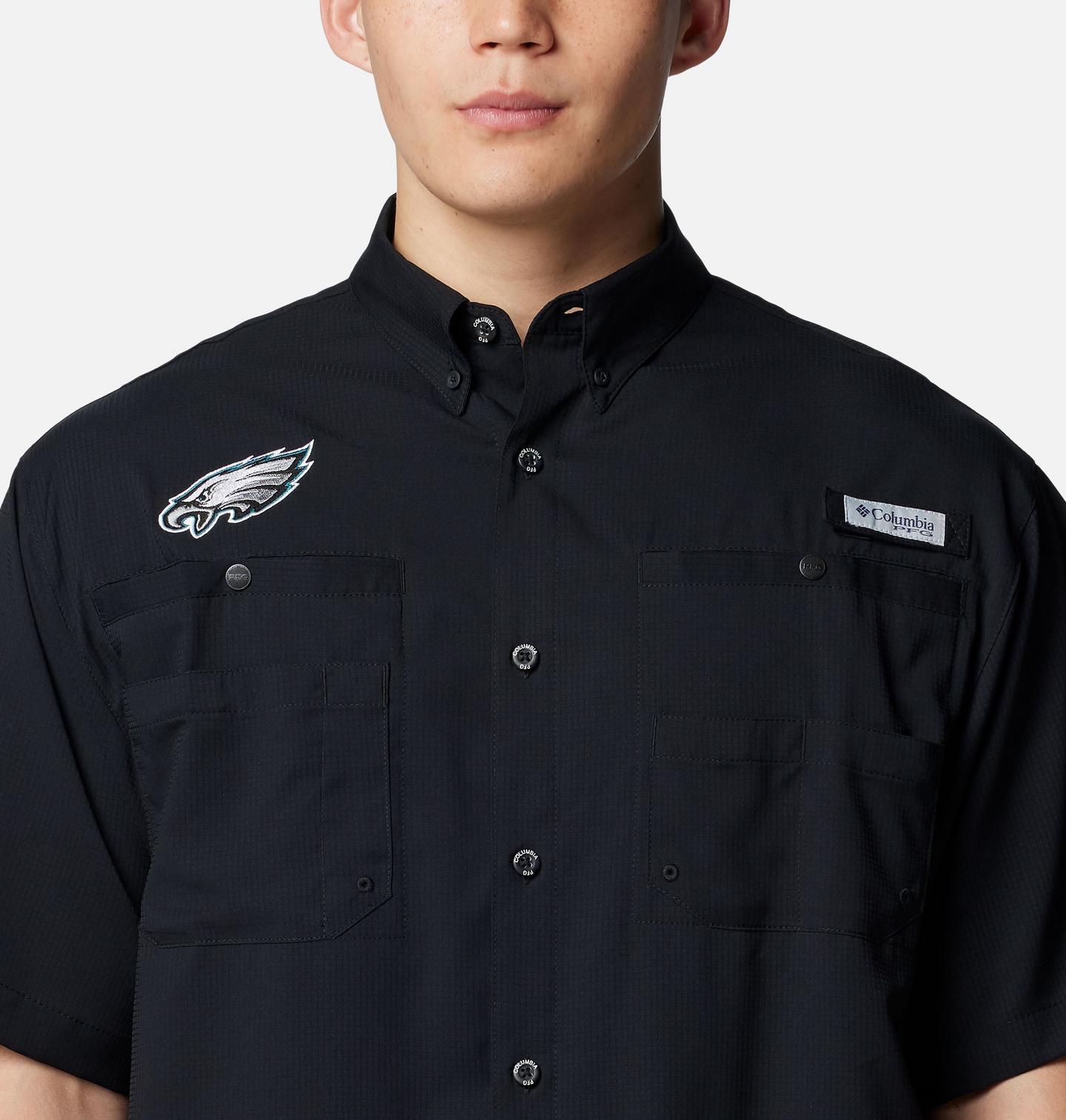 Мужская рубашка Columbia PFG Tamiami Short Sleeve Shirt - Philadelphia Eagles, цвет: Чёрный — фото 3