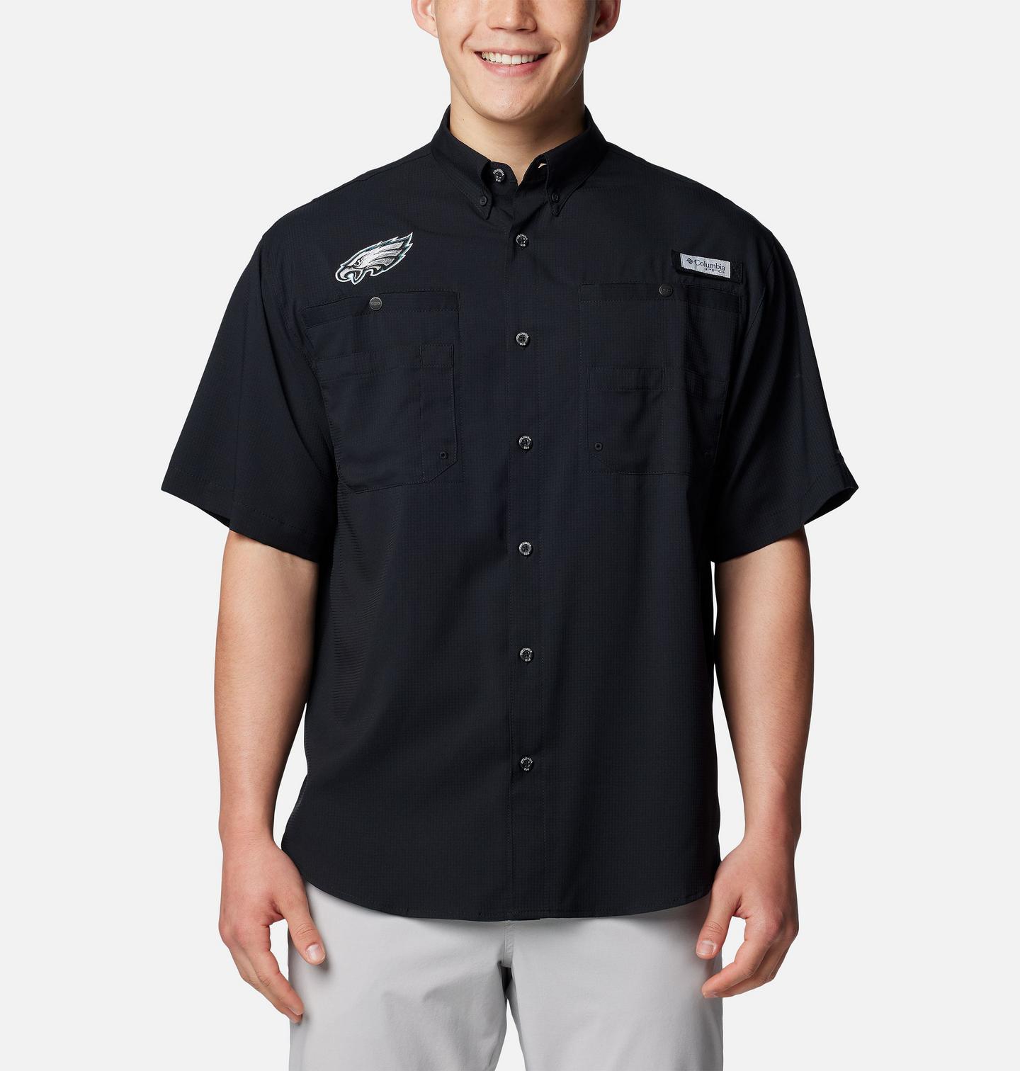 Мужская рубашка Columbia PFG Tamiami Short Sleeve Shirt - Philadelphia Eagles, цвет: Чёрный — фото 1