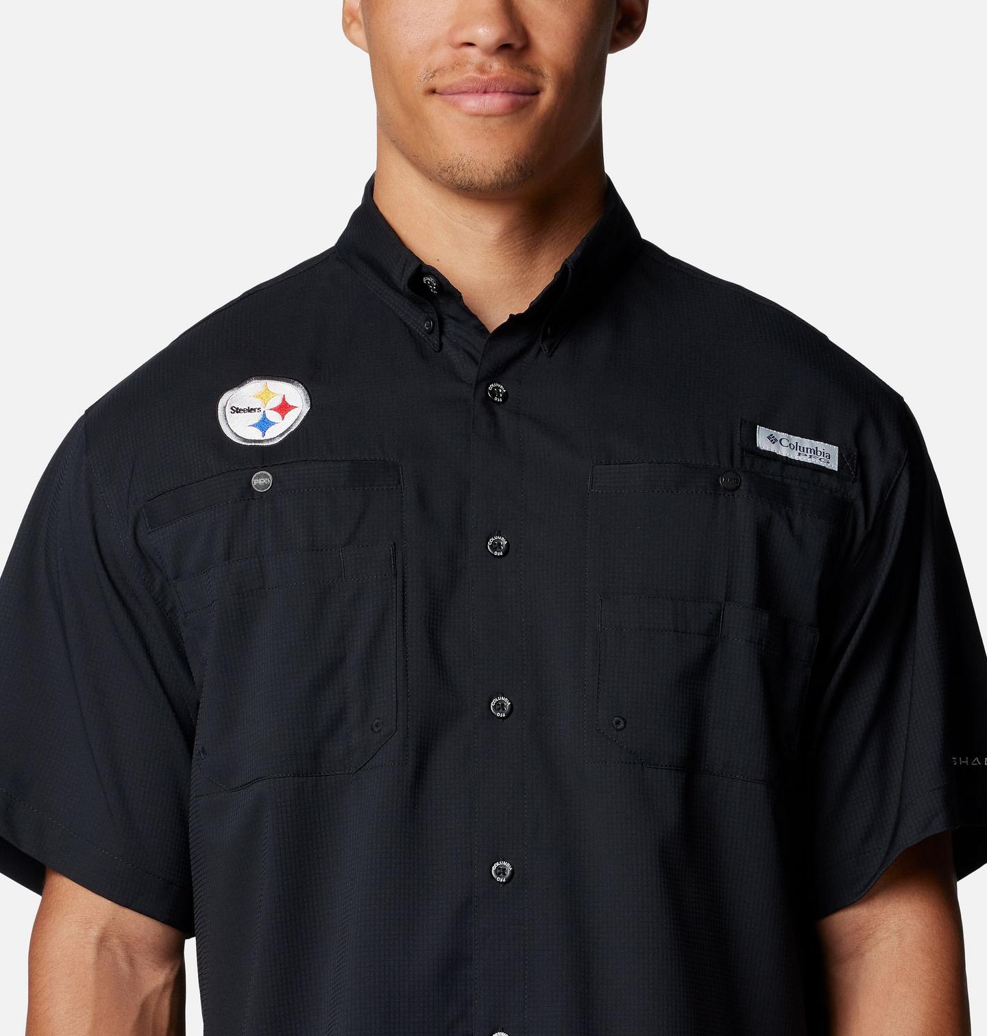 Мужская рубашка Columbia PFG Tamiami Short Sleeve Shirt - Pittsburgh Steelers, цвет: Чёрный — фото 4