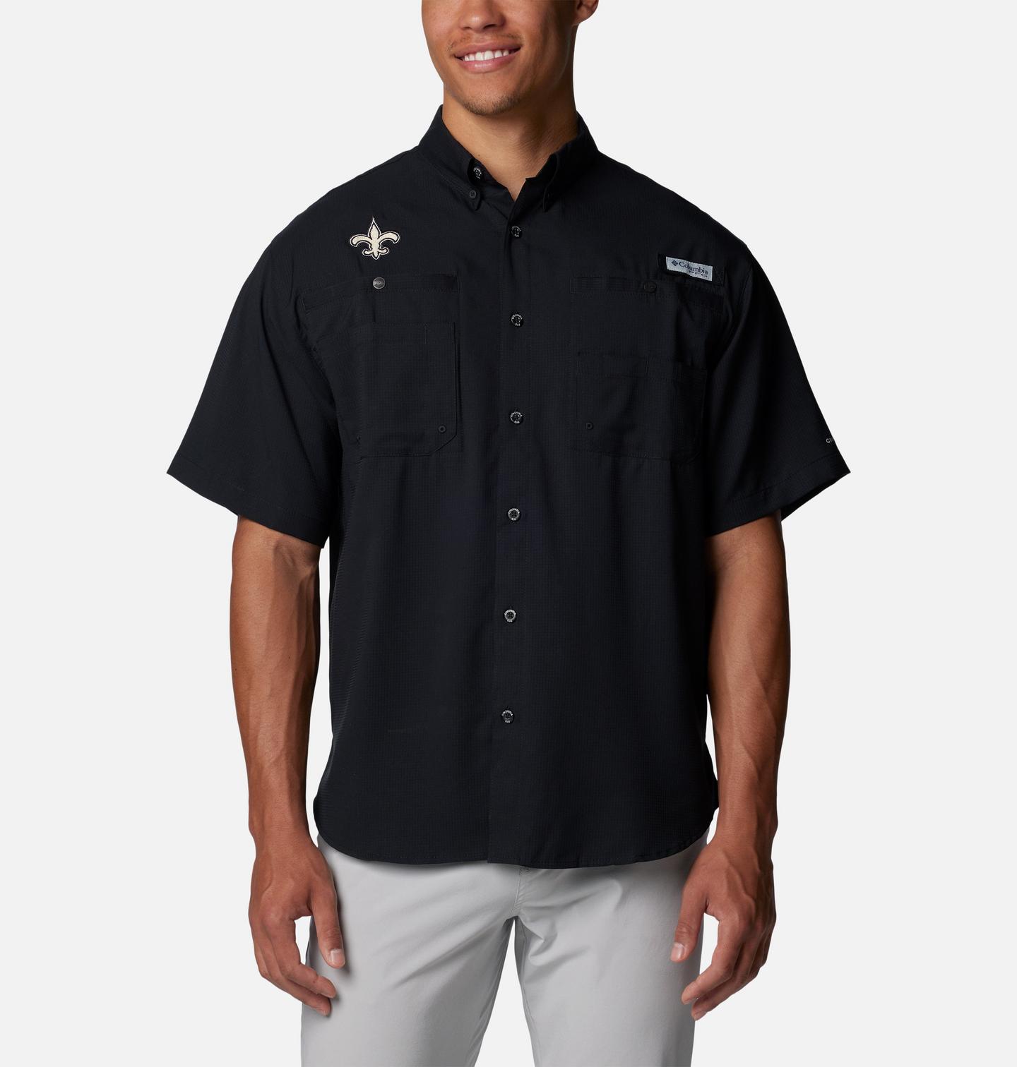 Мужская рубашка Columbia PFG Tamiami Short Sleeve Shirt - New Orleans Saints, цвет: Чёрный — фото 1