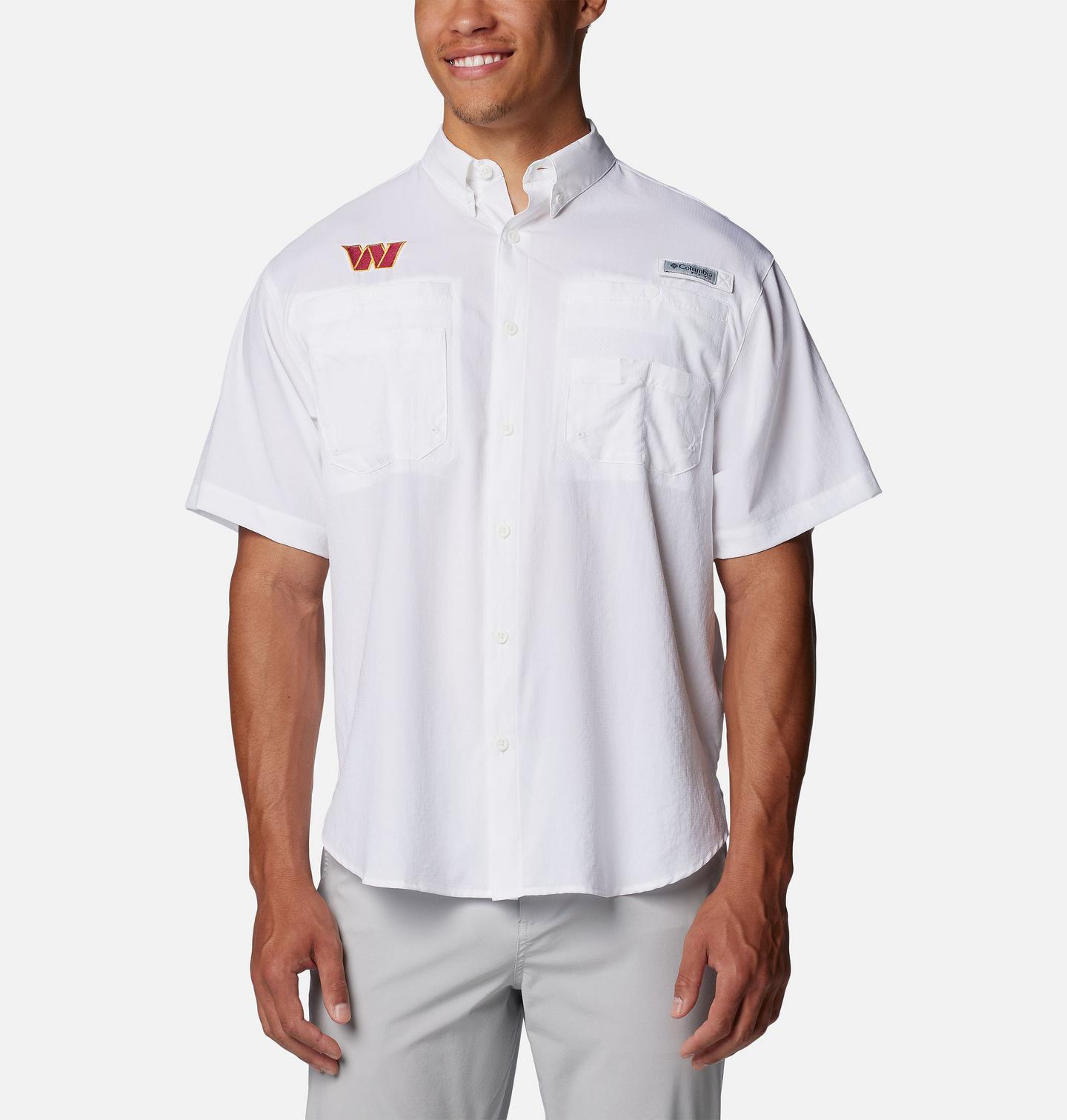Мужская рубашка Columbia PFG Tamiami Short Sleeve Shirt - Washington Commanders, цвет: Белый — фото 1