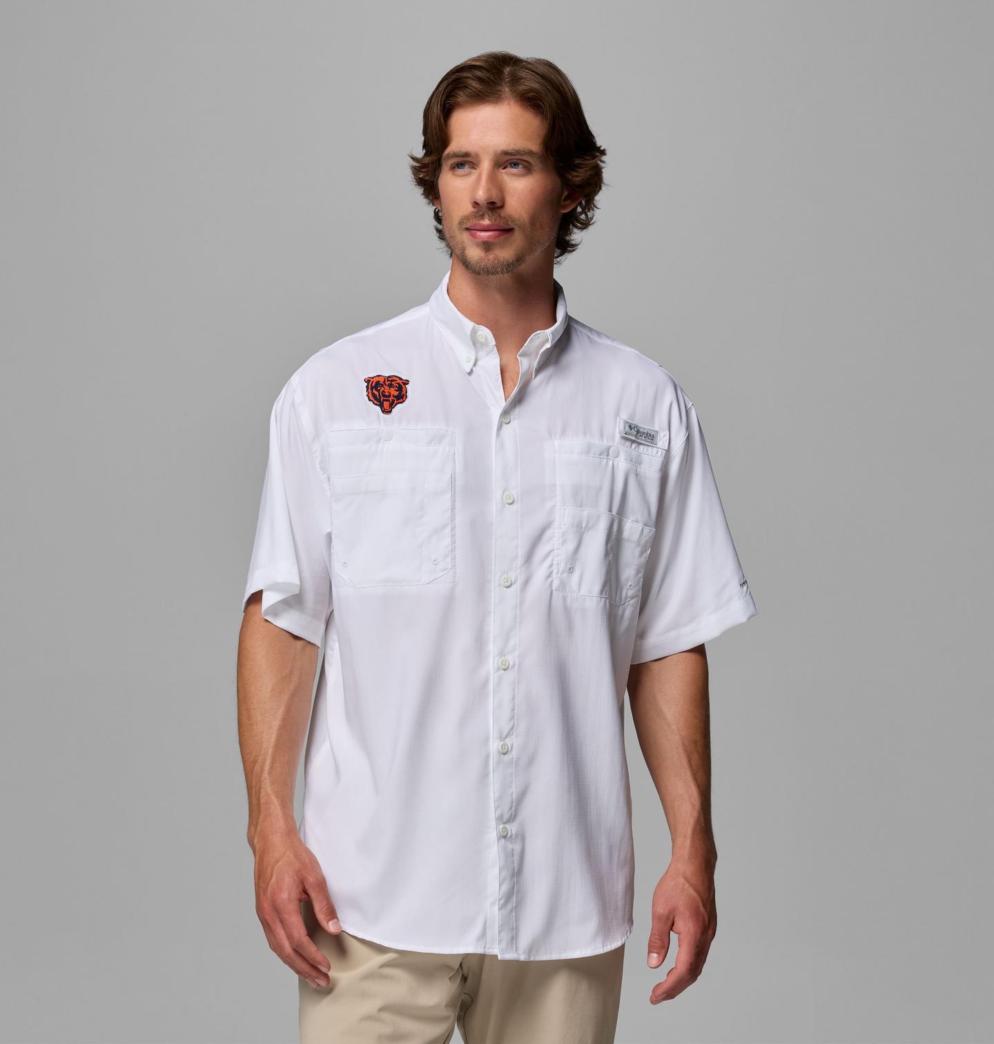 Мужская рубашка Columbia PFG Tamiami Short Sleeve Shirt - Chicago Bears, цвет: Белый — фото 1