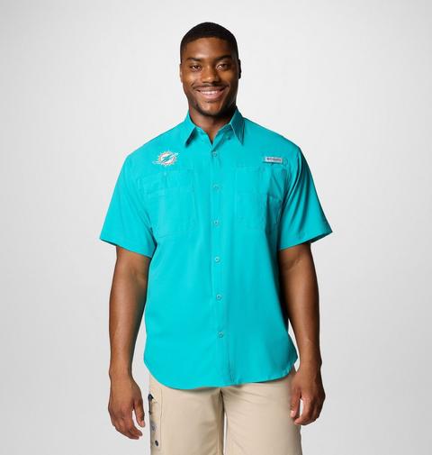 Мужская рубашка Columbia PFG Tamiami Short Sleeve - Miami Dolphins, цвет: Аквамариновый