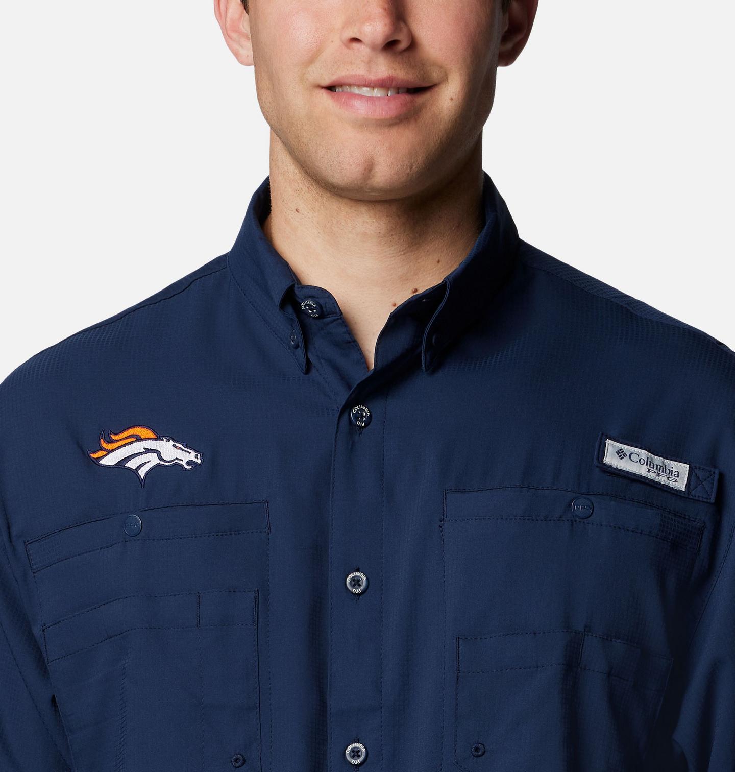 Мужская рубашка Columbia PFG Tamiami Short Sleeve Shirt - Denver Broncos, цвет: Тёмно-синий — фото 4