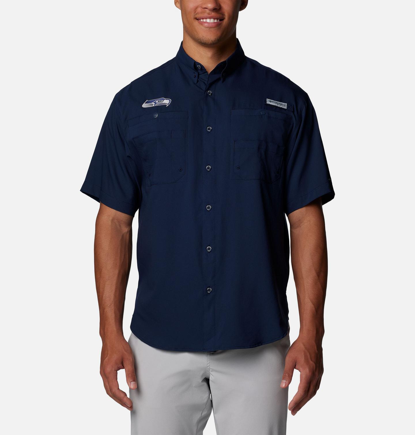 Мужская рубашка Columbia PFG Tamiami Short Sleeve Shirt - Seattle Seahawks, цвет: Тёмно-синий — фото 1