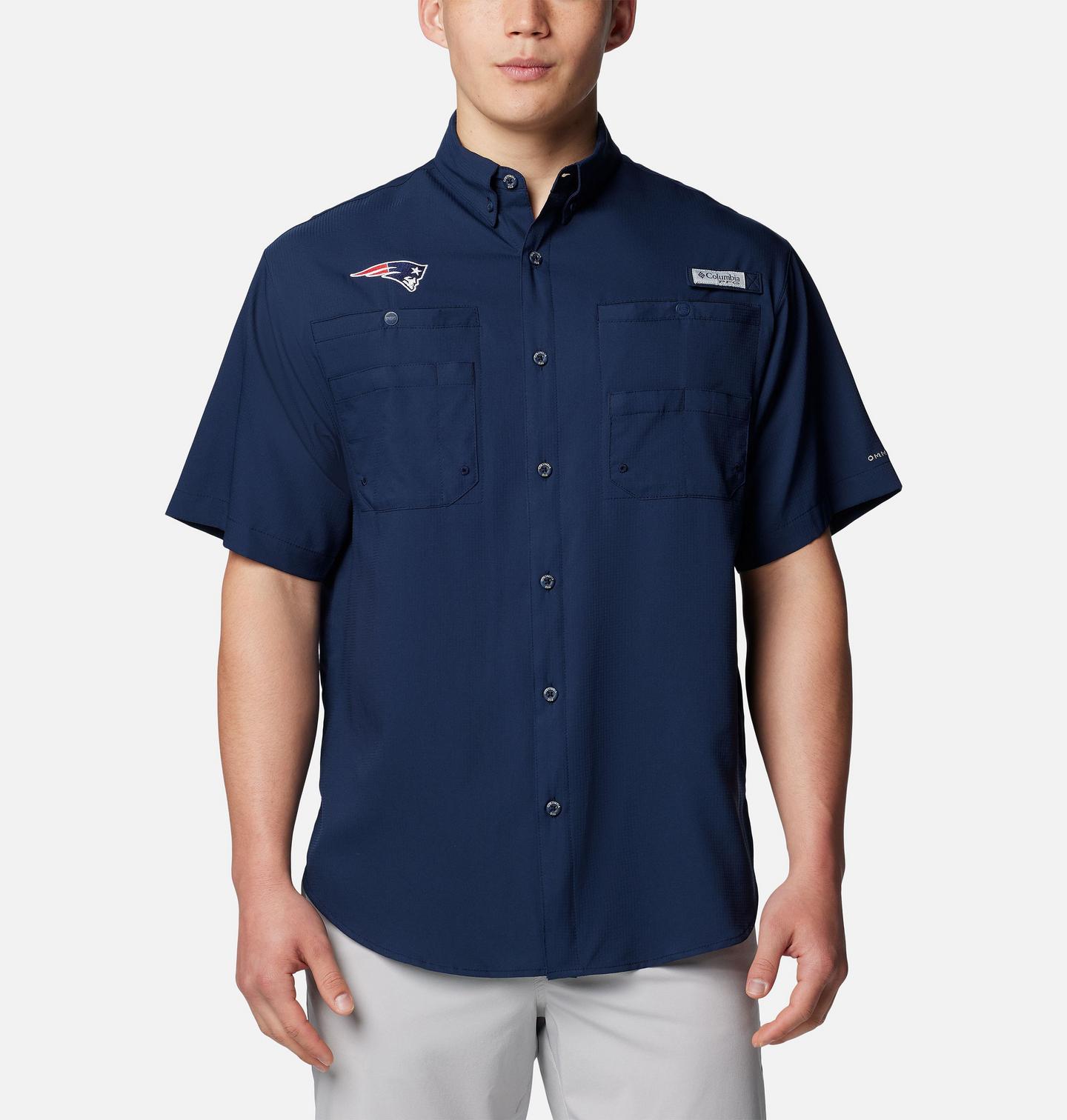 Мужская рубашка Columbia PFG Tamiami Short Sleeve Shirt - New England Patriots, цвет: Тёмно-синий — фото 1