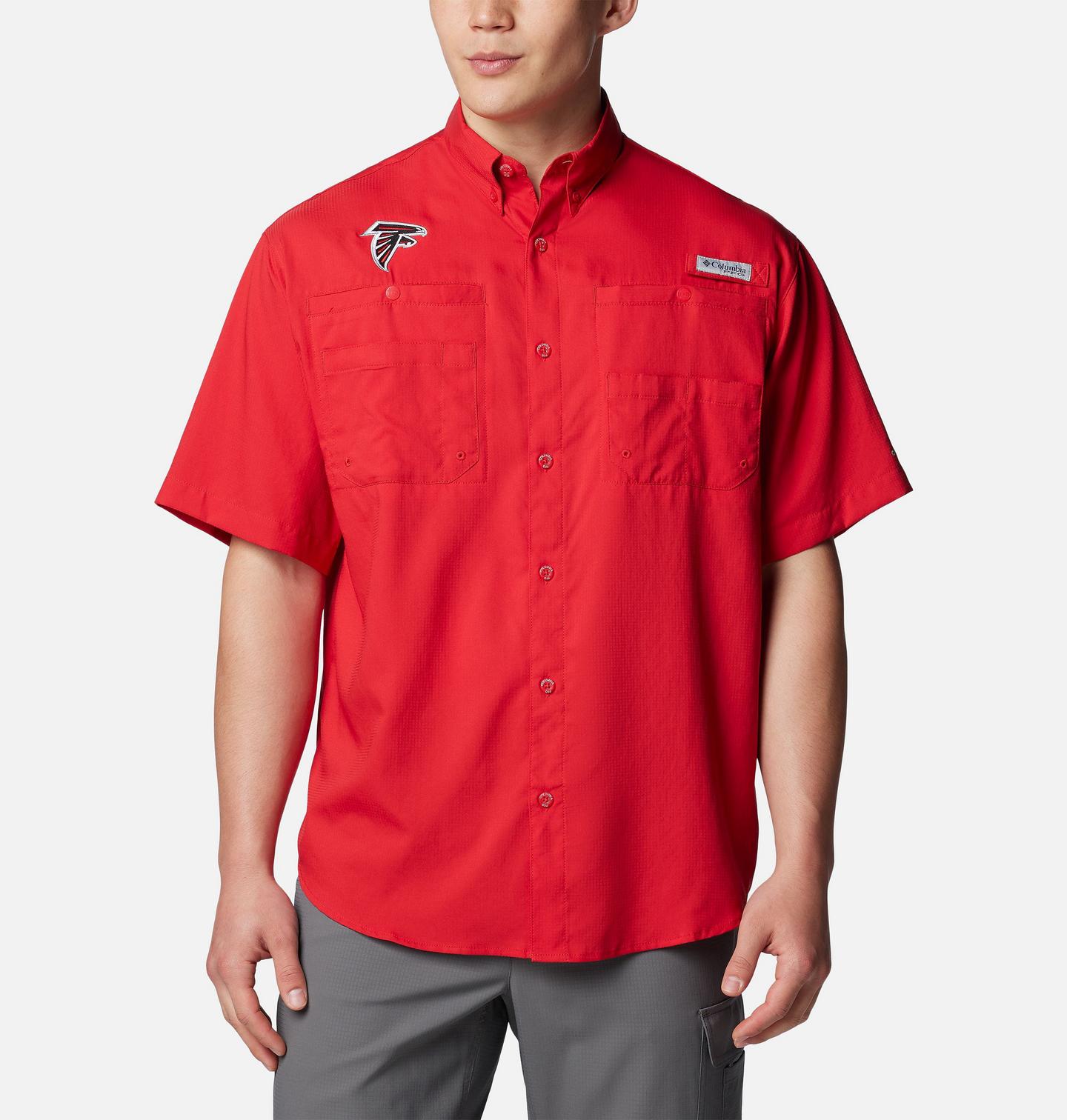 Мужская рубашка Columbia PFG Tamiami Short Sleeve Shirt - Atlanta Falcons, цвет: Красный — фото 1
