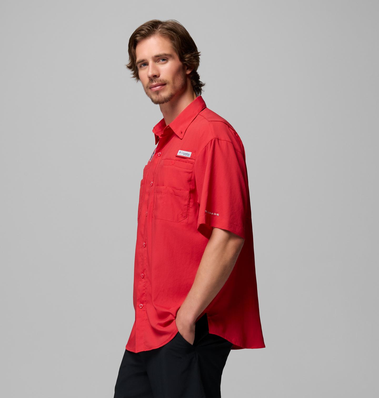 Мужская рубашка Columbia PFG Tamiami Short Sleeve Shirt - Houston Texans, цвет: Красный — фото 3