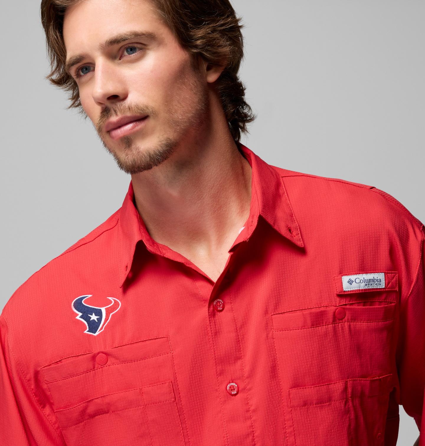 Мужская рубашка Columbia PFG Tamiami Short Sleeve Shirt - Houston Texans, цвет: Красный — фото 4
