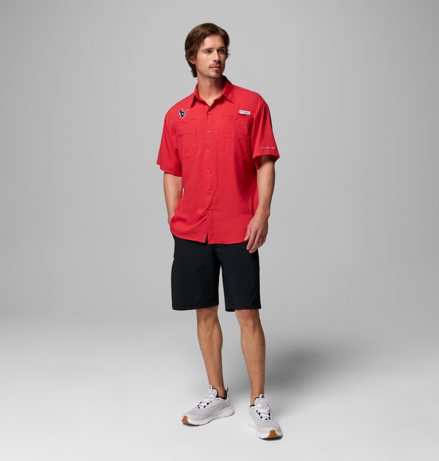 Мужская рубашка Columbia PFG Tamiami Short Sleeve Shirt - Houston Texans, цвет: Красный — фото 2