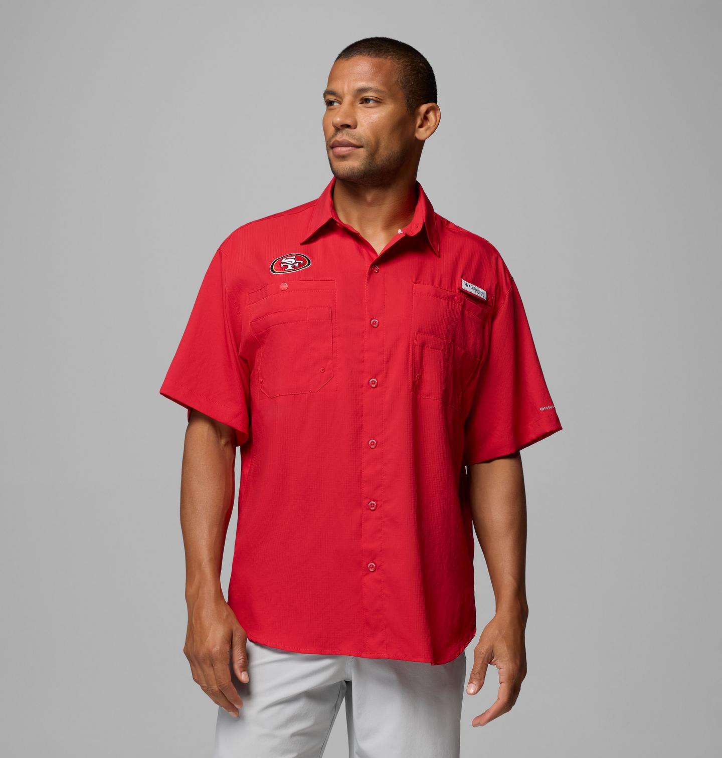 Мужская рубашка Columbia PFG Tamiami Short Sleeve Shirt - San Francisco 49ers, цвет: Красный — фото 1