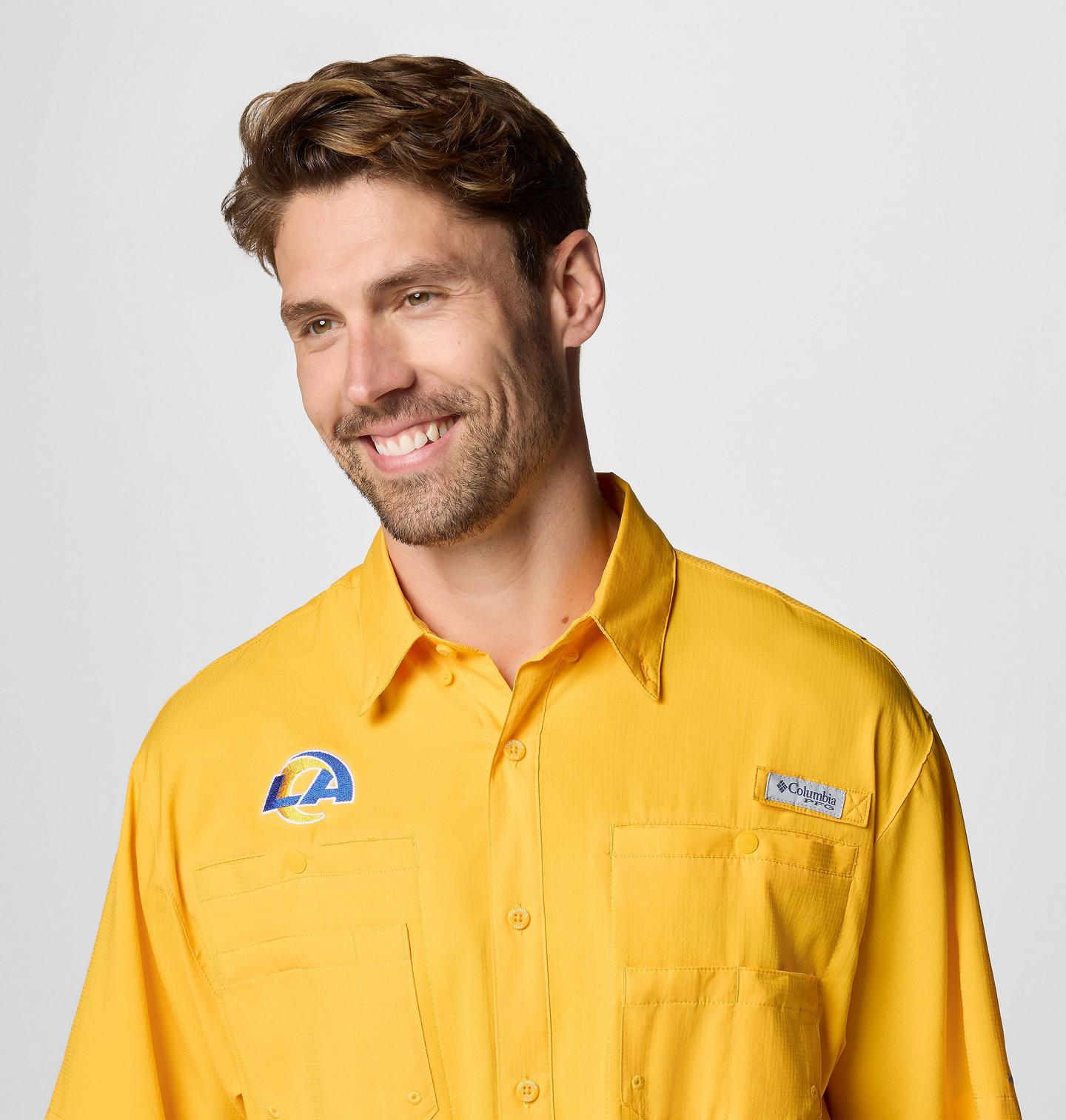 Мужская рубашка Columbia PFG Tamiami Short Sleeve Shirt - Los Angeles Rams, цвет: Flr - Stinger — фото 3