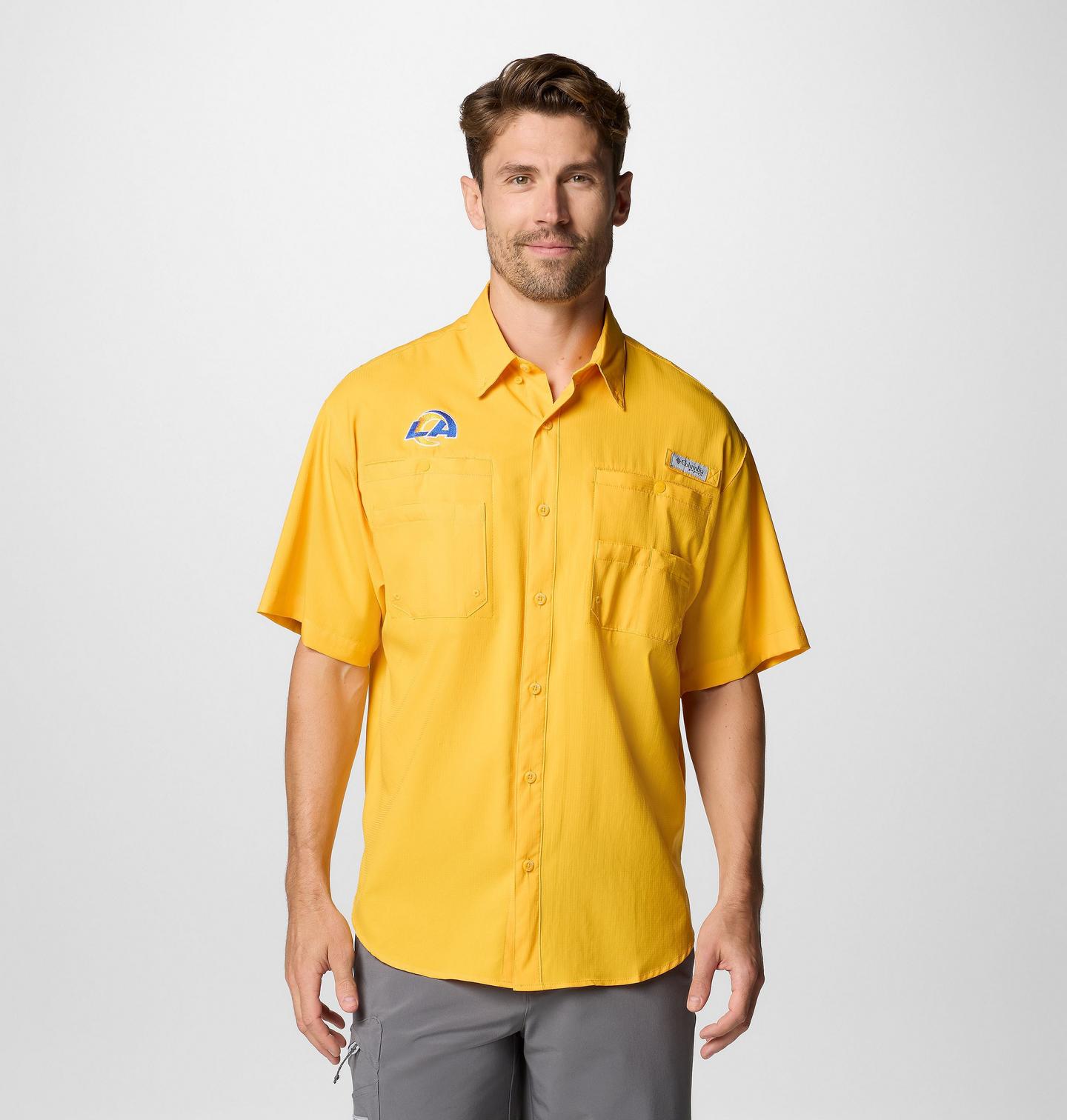 Мужская рубашка Columbia PFG Tamiami Short Sleeve Shirt - Los Angeles Rams, цвет: Flr - Stinger — фото 1