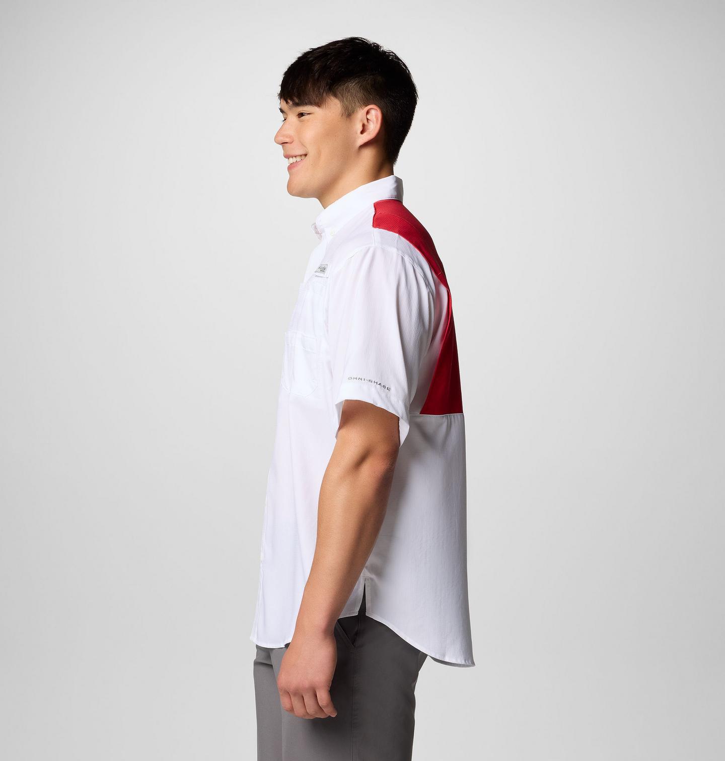 Мужская рубашка Columbia PFG Tamiami Colorblocked Short Sleeve Shirt - Kansas City Chiefs, цвет: Белый / Красный — фото 3