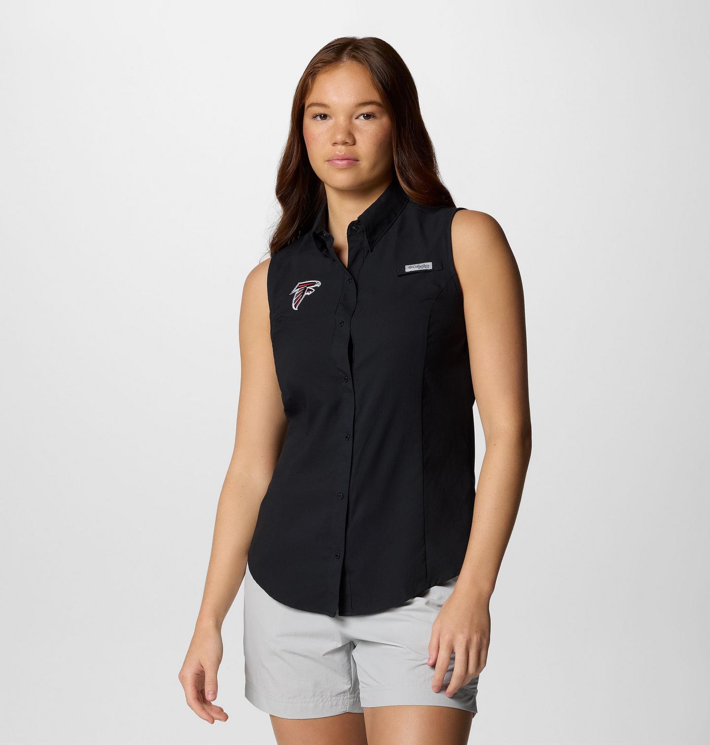 Женская рубашка Columbia PFG Tamiami Sleeveless Shirt - Atlanta Falcons, цвет: Чёрный — фото 1