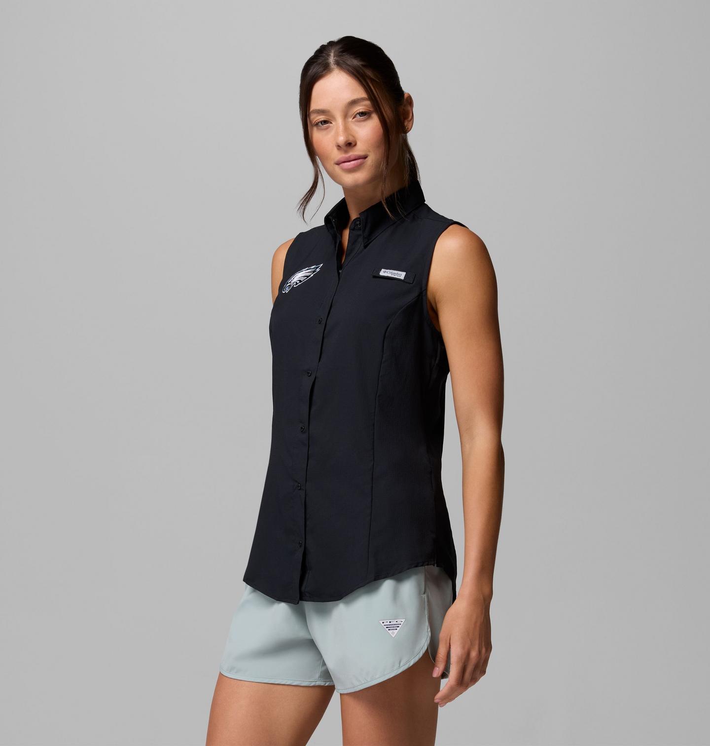 Женская рубашка Columbia PFG Tamiami Sleeveless Shirt - Philadelphia Eagles, цвет: Чёрный — фото 3