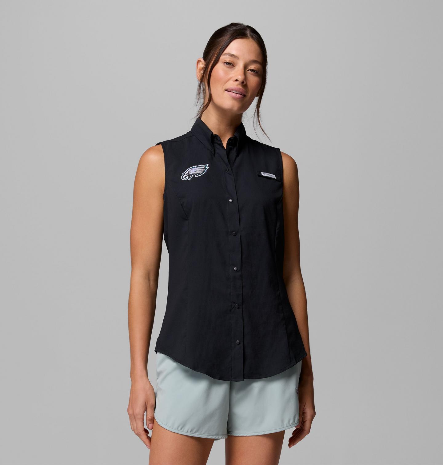 Женская рубашка Columbia PFG Tamiami Sleeveless Shirt - Philadelphia Eagles, цвет: Чёрный — фото 1