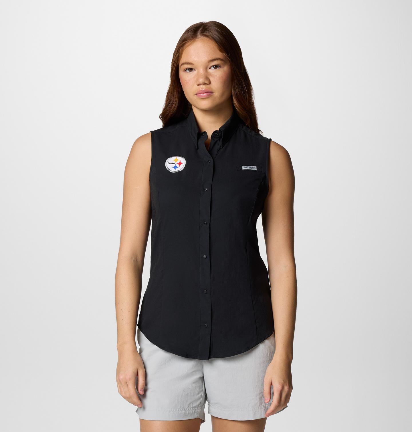 Женская рубашка Columbia PFG Tamiami Sleeveless Shirt - Pittsburgh Steelers, цвет: Чёрный — фото 1