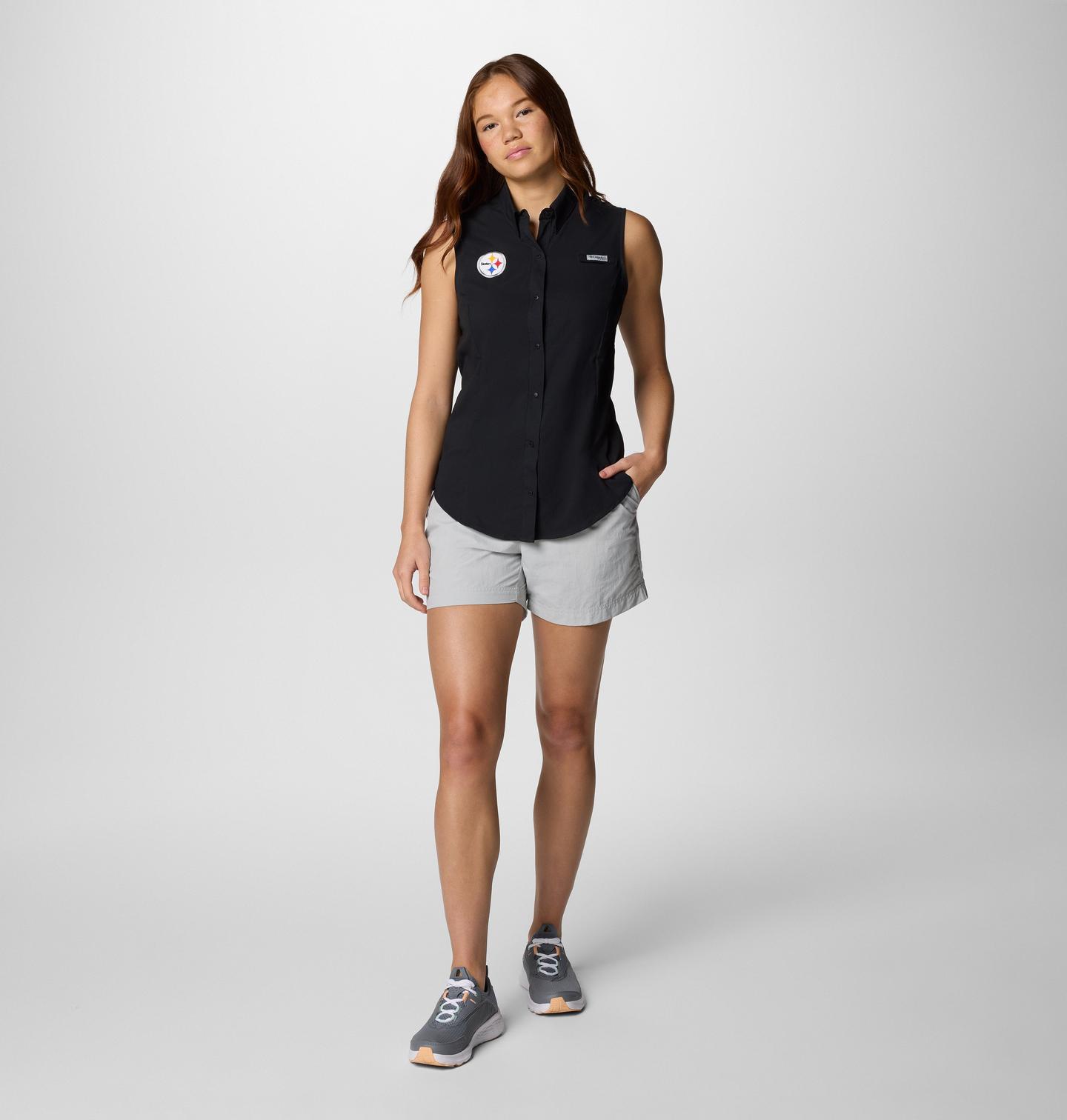 Женская рубашка Columbia PFG Tamiami Sleeveless Shirt - Pittsburgh Steelers, цвет: Чёрный — фото 2