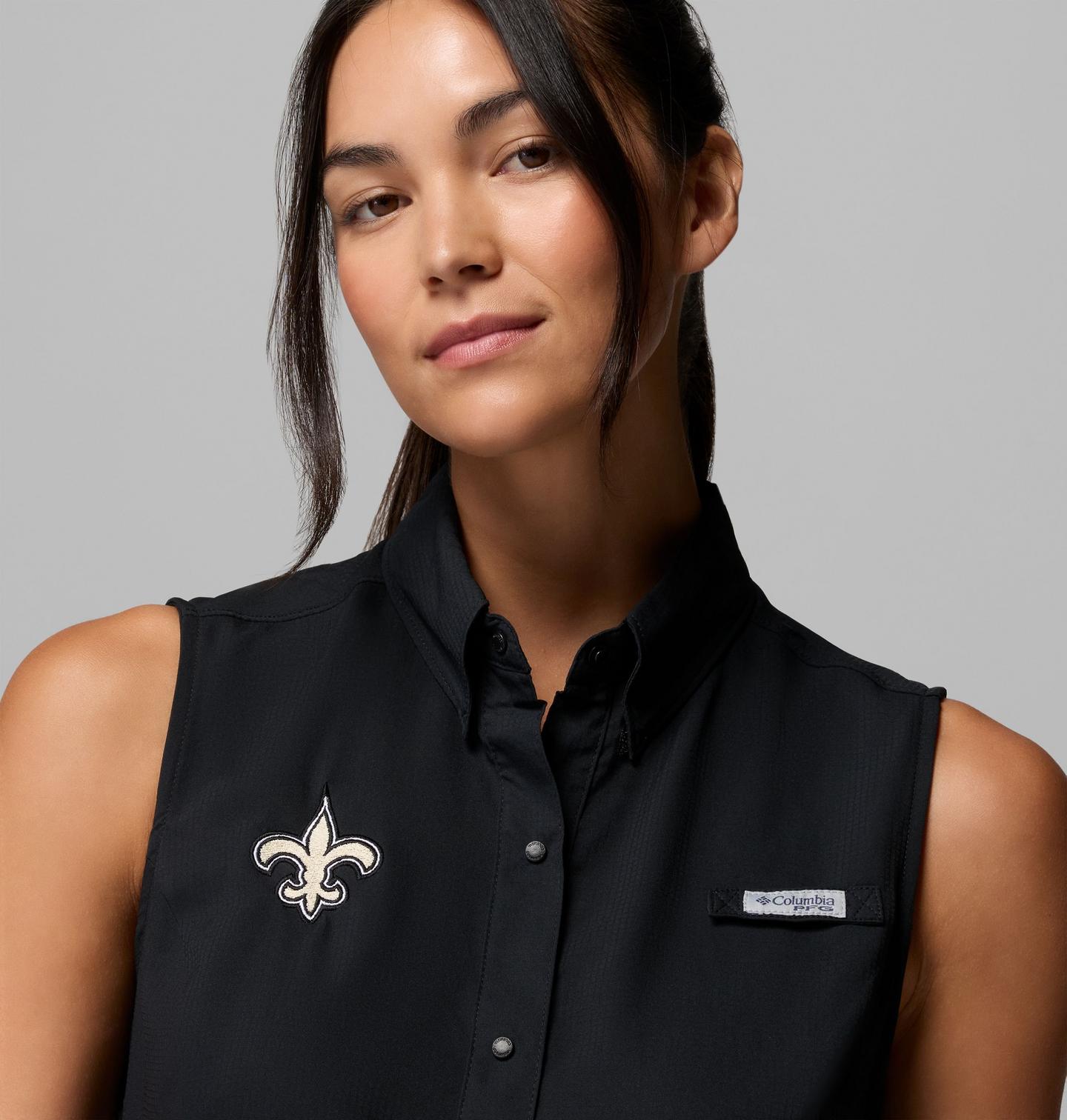 Женская рубашка Columbia PFG Tamiami Sleeveless Shirt - New Orleans Saints, цвет: Чёрный — фото 4