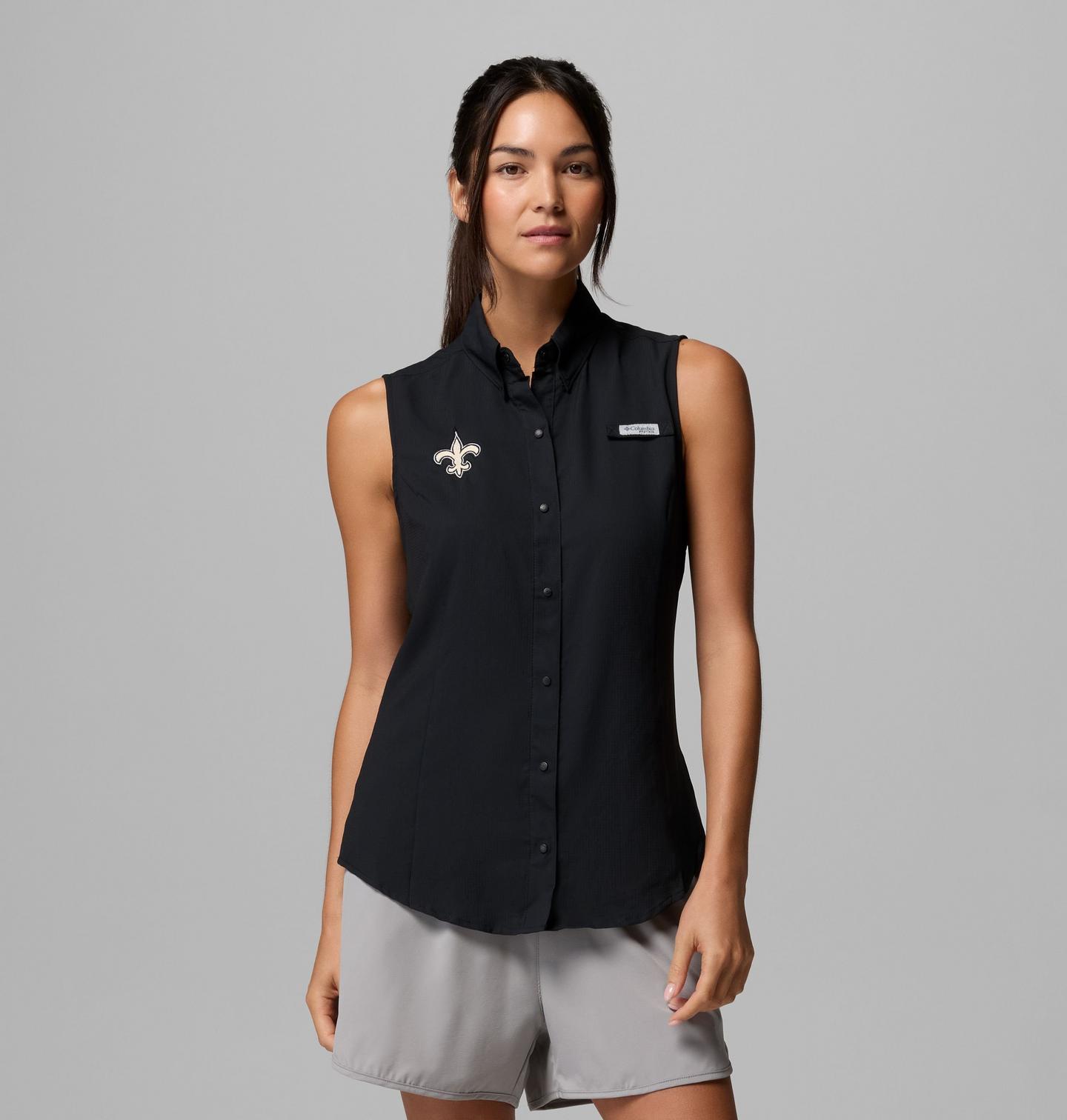 Женская рубашка Columbia PFG Tamiami Sleeveless Shirt - New Orleans Saints, цвет: Чёрный — фото 1