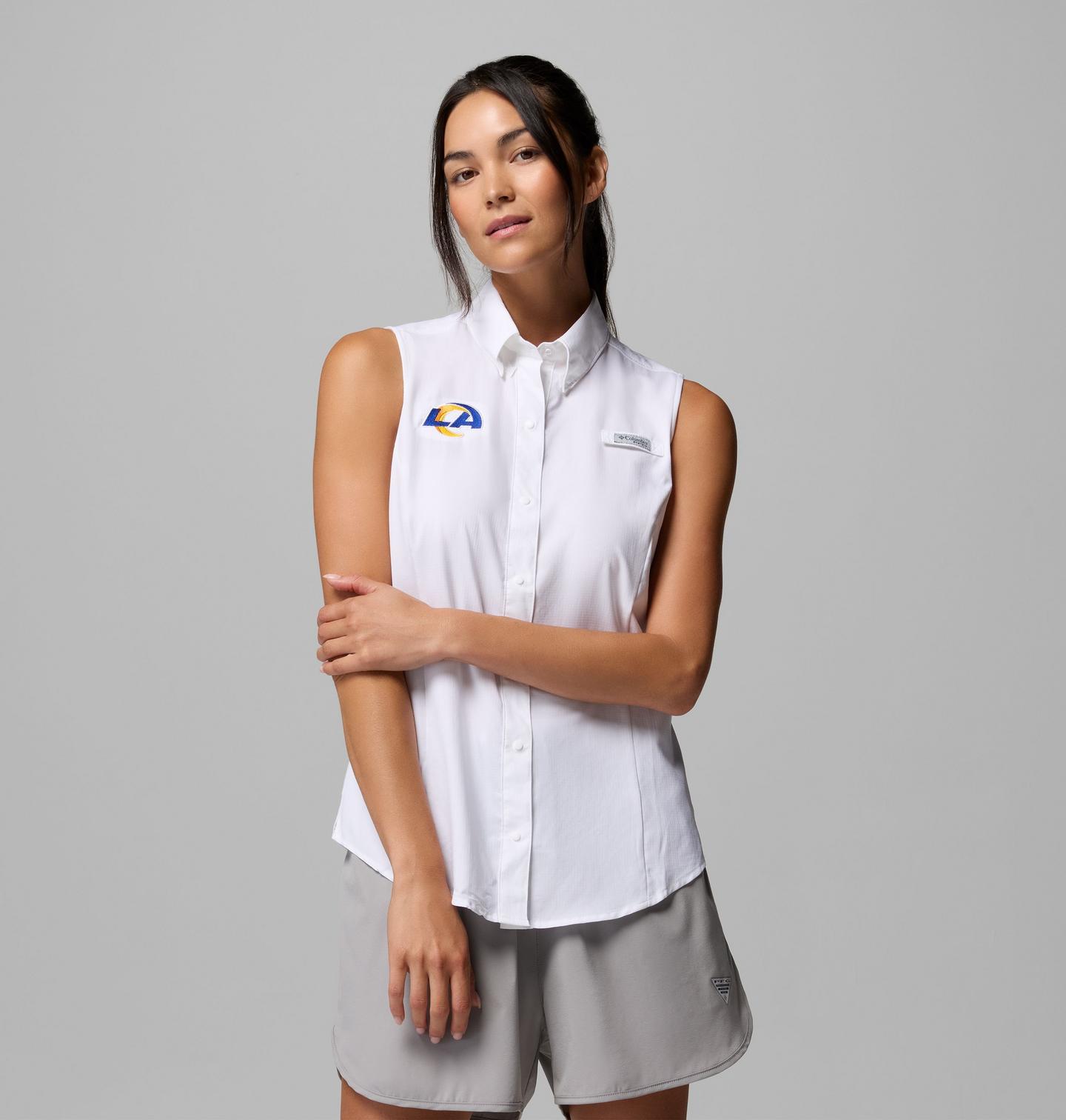Женская рубашка Columbia PFG Tamiami Sleeveless Shirt - Los Angeles Rams, цвет: Белый — фото 1