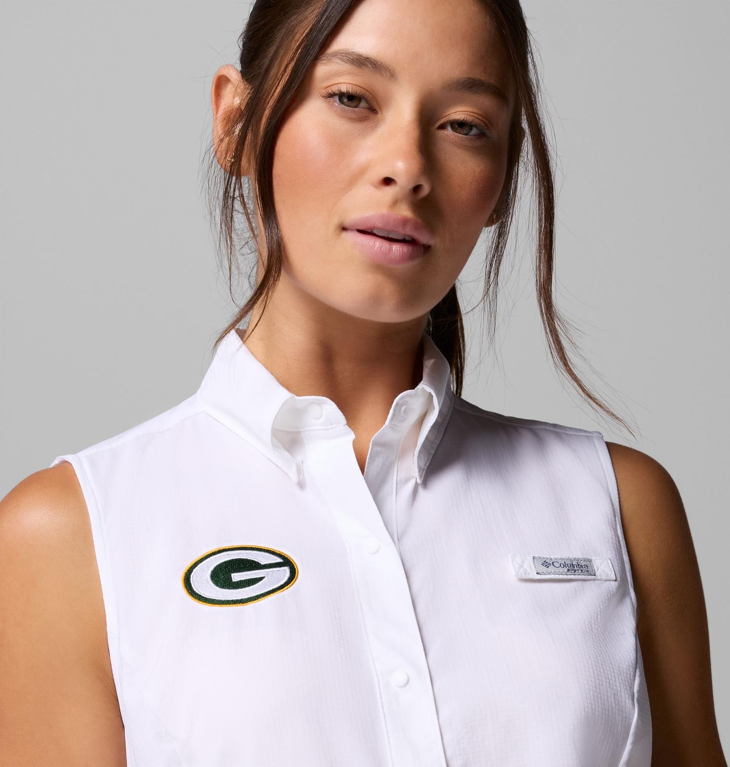 Женская рубашка Columbia PFG Tamiami Sleeveless Shirt - Green Bay Packers, цвет: Белый — фото 4