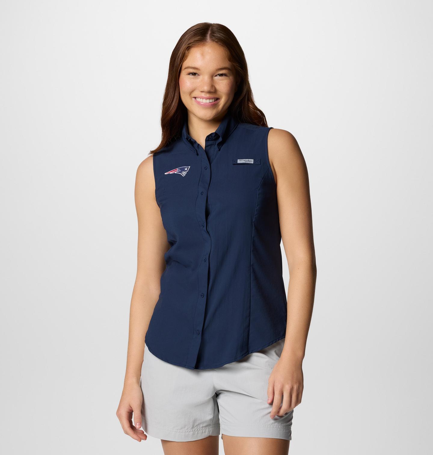 Женская рубашка Columbia PFG Tamiami Sleeveless Shirt - New England Patriots, цвет: Тёмно-синий — фото 1