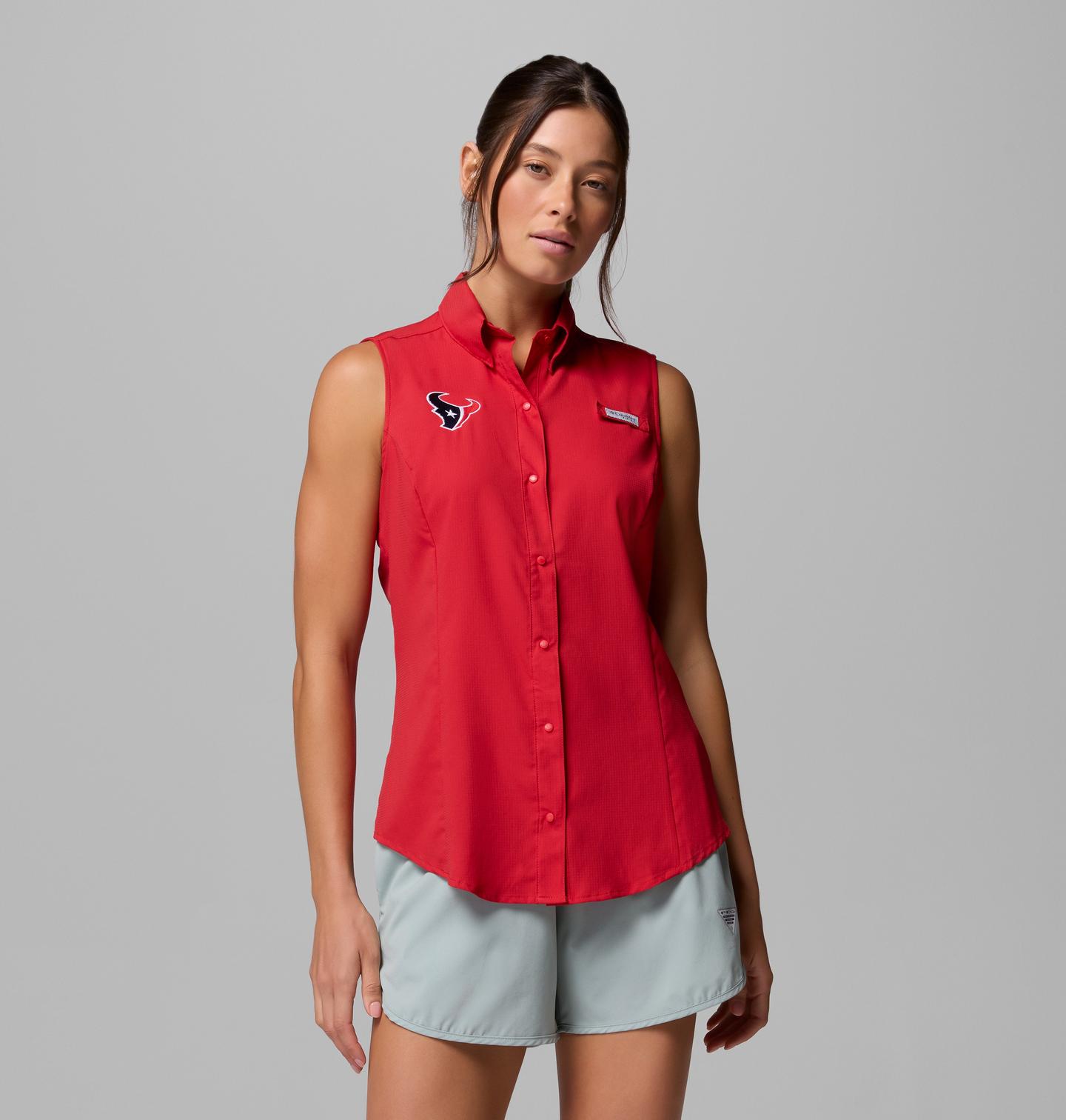 Женская рубашка Columbia PFG Tamiami Sleeveless Shirt - Houston Texans, цвет: Красный — фото 1
